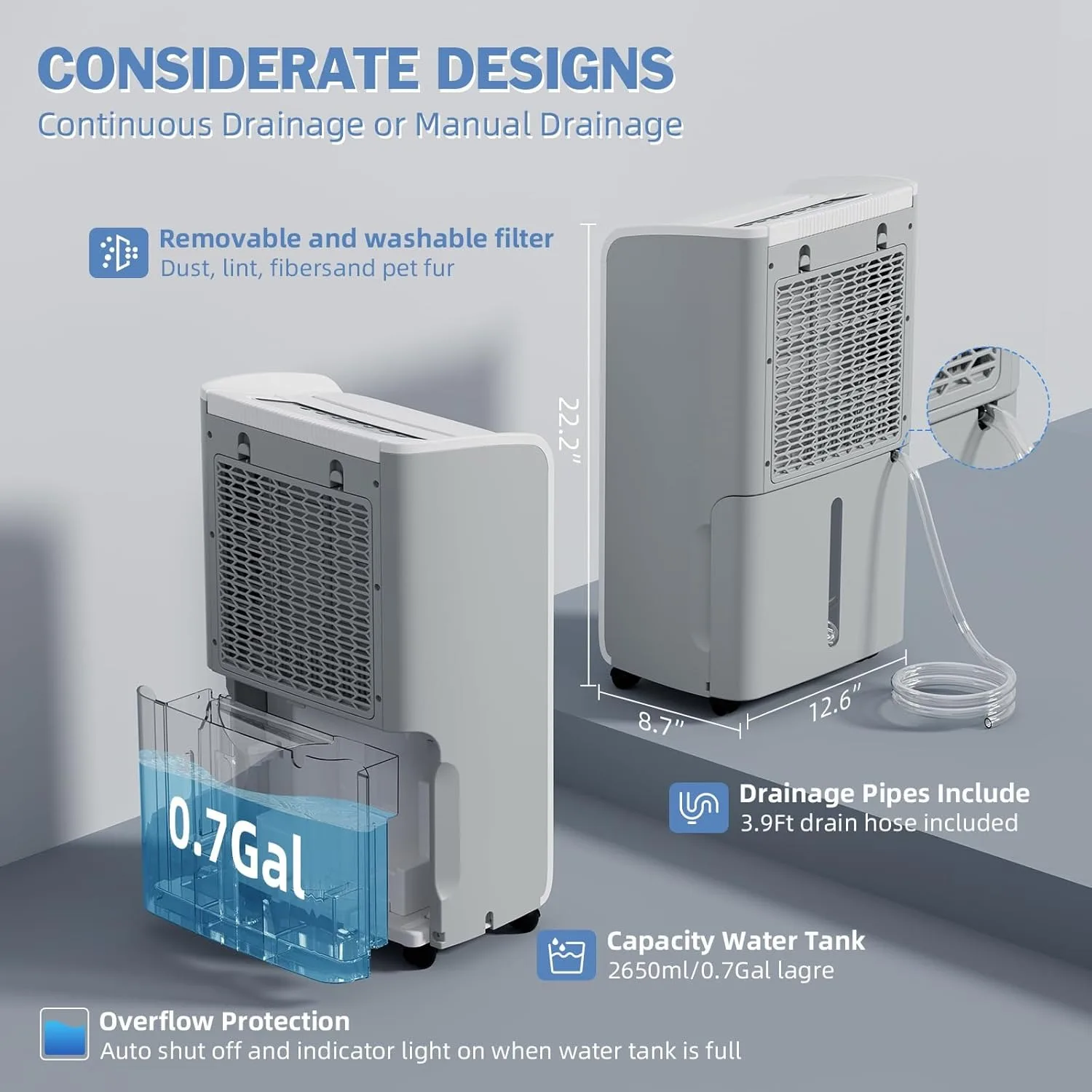 AIRPLUS 70 Pint Dehumidifier for Home Basements Large Room, 4500 Sq.Ft Efficient Energy Saving with Drain Hose, Dual Protection, 4 Smart Modes, 24H Timer & Defrost Function