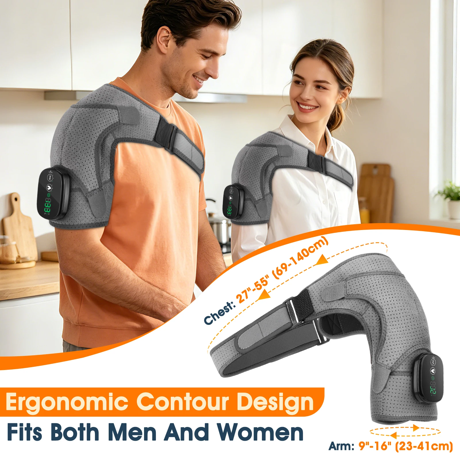 Heated Shoulder Massager Wrap Electric Vibration Massage Support Strap Smart LED Display Cordless Heating Pad Muscle Relaxation