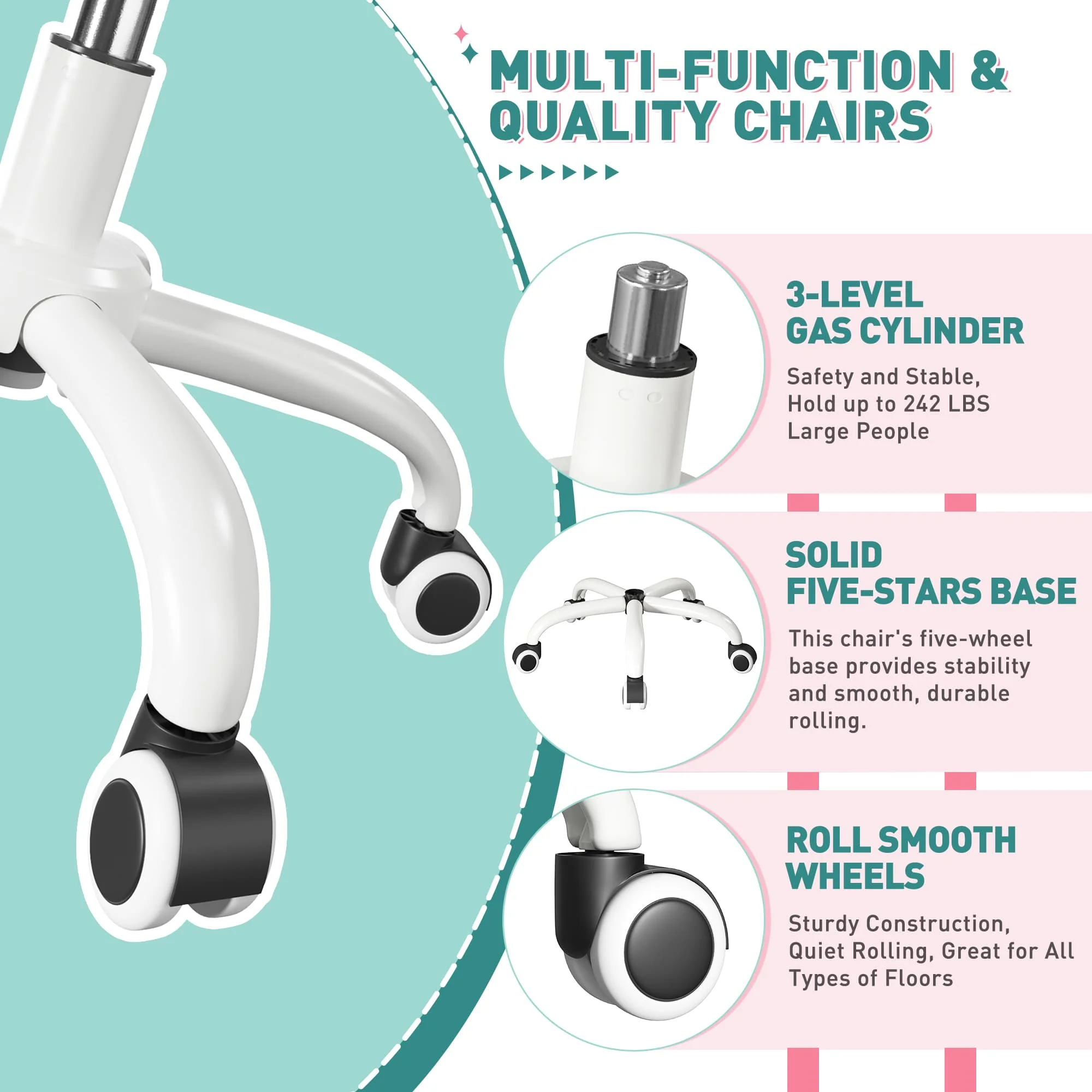 Home Office Chair with Arms Wheels Square Leisure Vanity Chair Adjustable Height Makeup Chair Soft-Touch Desk Chair for Bedroom