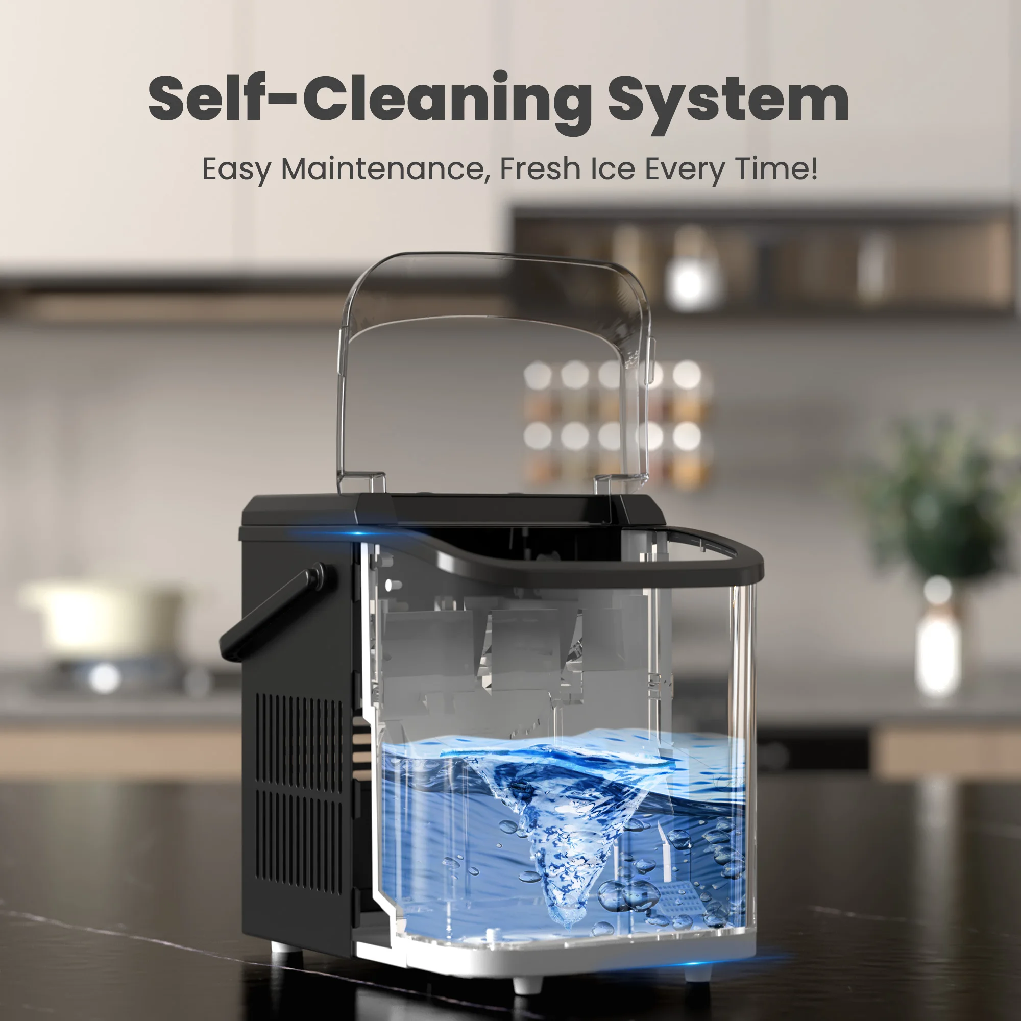 JHK Portable Kitchen Ice Machine Countertop Ice Maker with Handle 9 Bullet Ice Cubes Ready in 6 Mins Self-Cleaning Quiet Compact Ice Maker for Home Camping