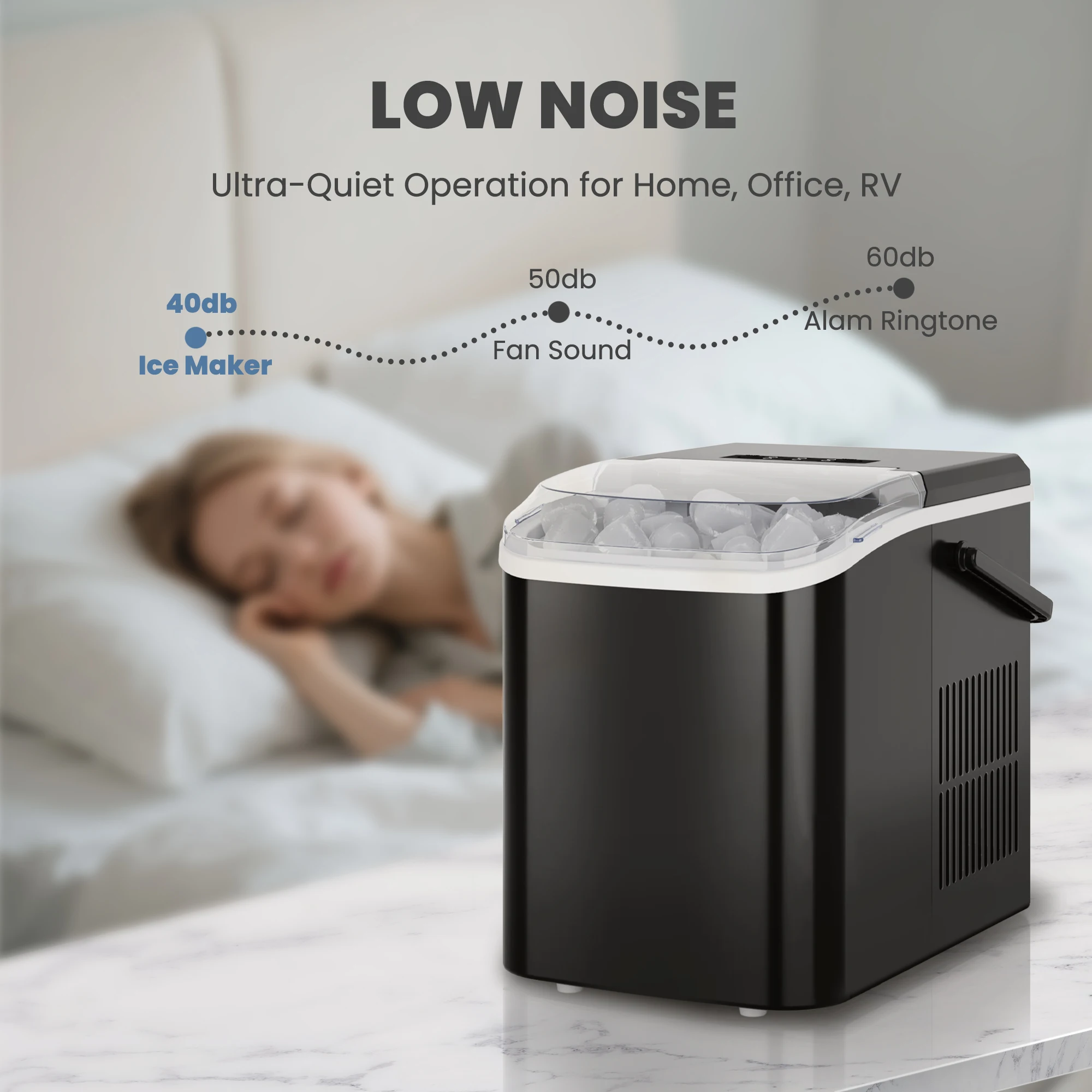 JHK Portable Kitchen Ice Machine Countertop Ice Maker with Handle 9 Bullet Ice Cubes Ready in 6 Mins Self-Cleaning Quiet Compact Ice Maker for Home Camping