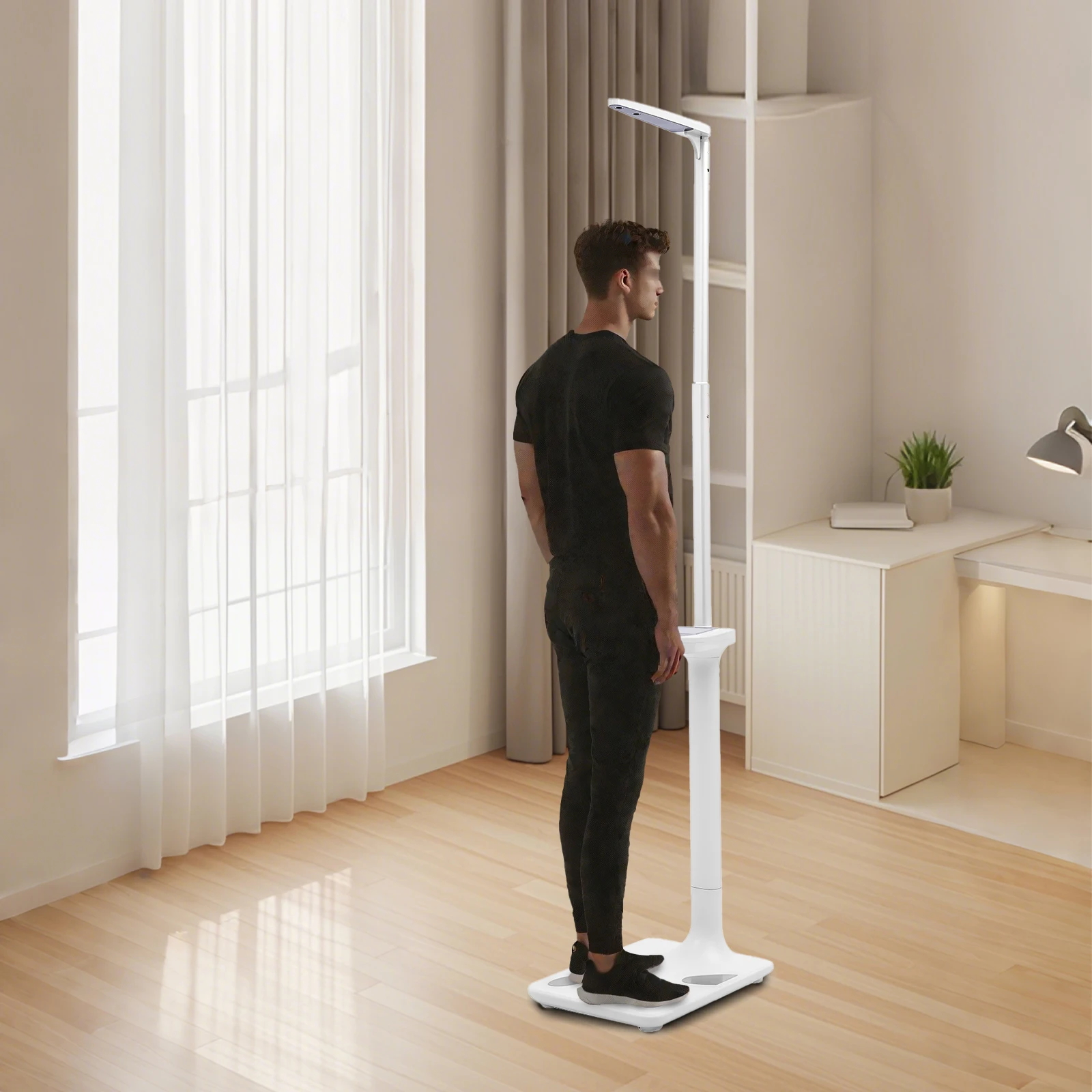 Ultrasonic Height and Weight Scale 200kg/440lbs High Precision Digital Body Fat Analyzer 76.77inch Tall LCD Display with Voice Broadcast Muscle Bone Mass BMI Sturdy Aluminum Base Floor Standing Scale for Home Gym Fitness Weight Loss Health Monitoring