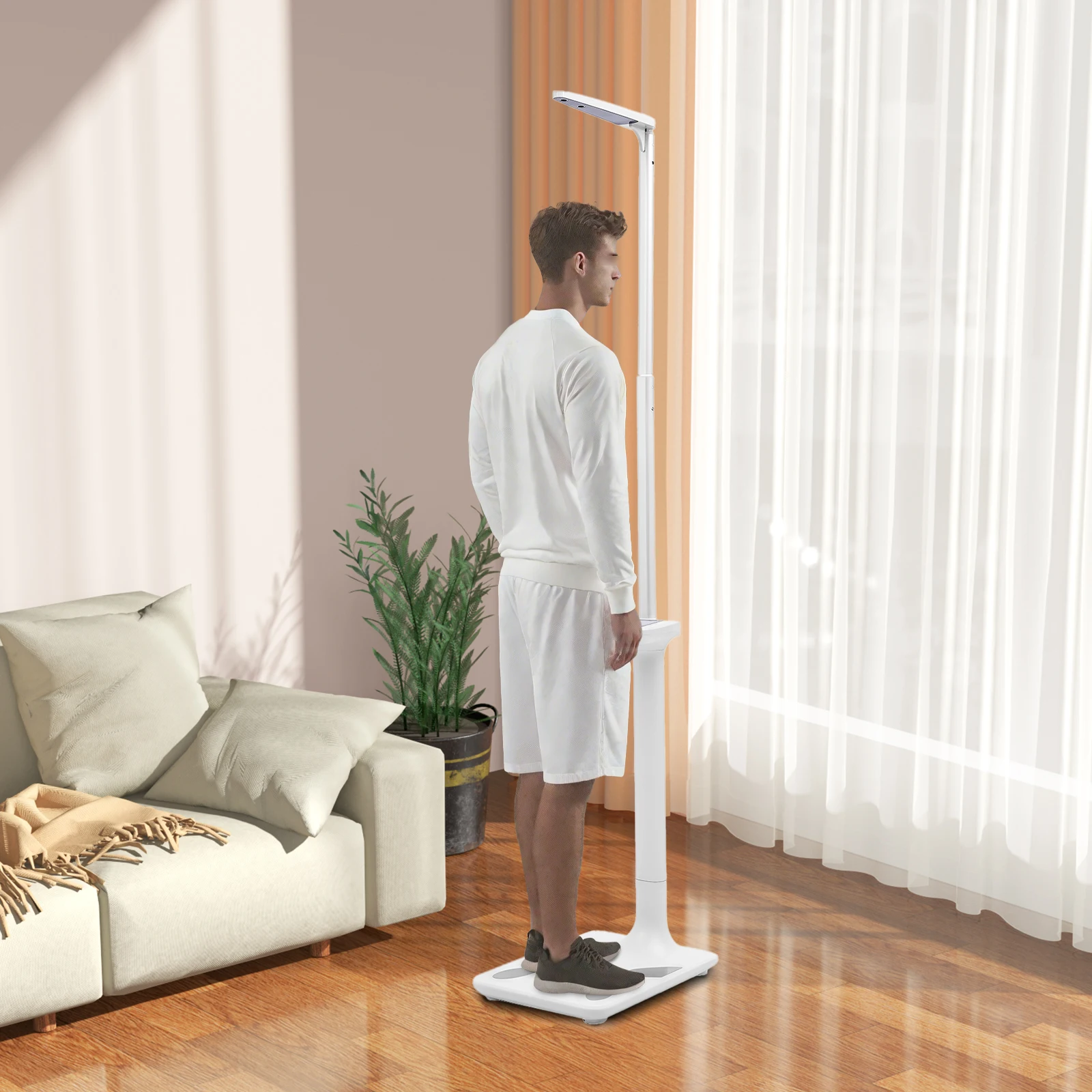 Ultrasonic Height and Weight Scale 200kg/440lbs High Precision Digital Body Fat Analyzer 76.77inch Tall LCD Display with Voice Broadcast Muscle Bone Mass BMI Sturdy Aluminum Base Floor Standing Scale for Home Gym Fitness Weight Loss Health Monitoring