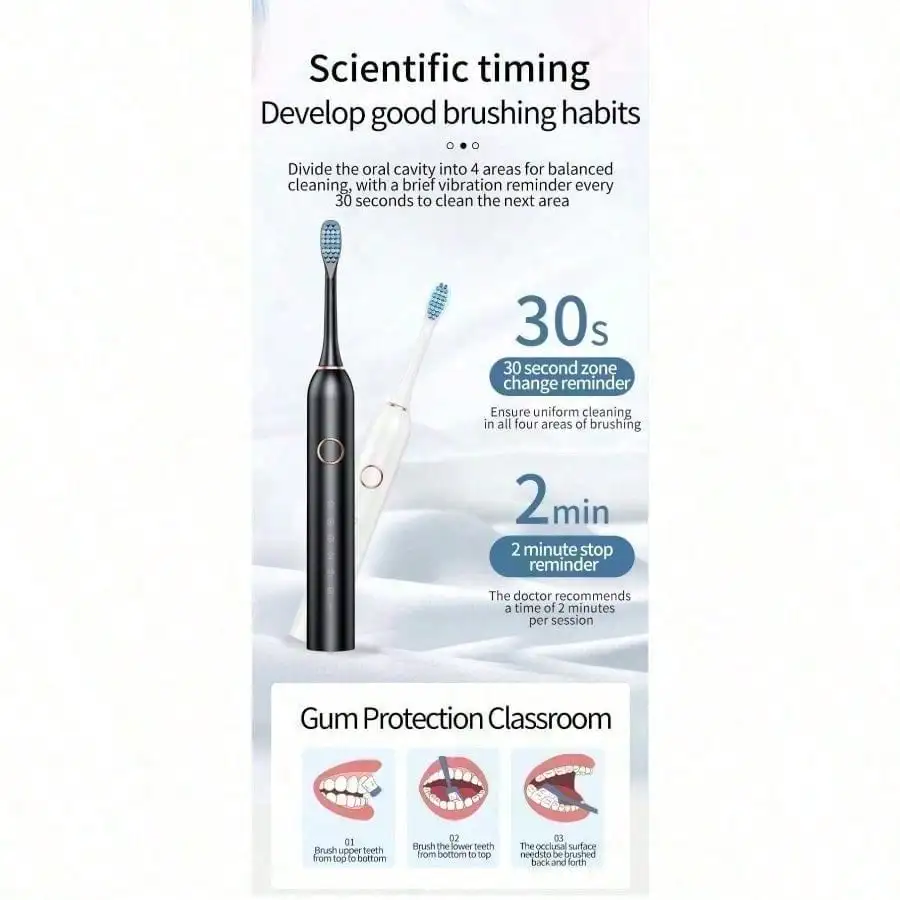 Popular Toothbrush, Adult Household Soft-Bristled Sonic Electric Toothbrush USB Rechargeable Couple Toothbrush, With Four Brush Heads