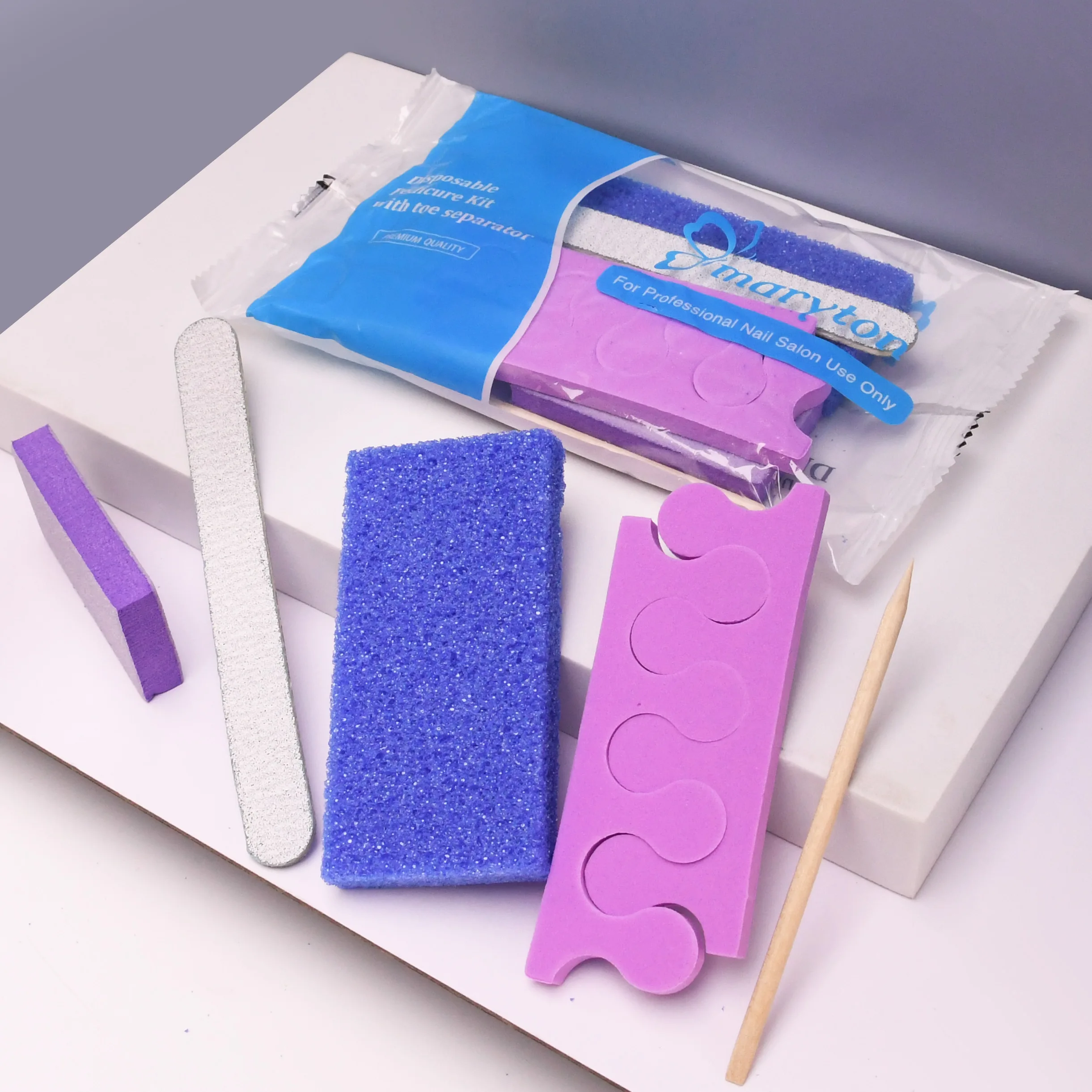 600 Sets/Carton Disposable Pedicure Sets 5Pcs Disposal Pedicura Kit With Cuticle Wood Stickfor Professional Nail Salon Tools