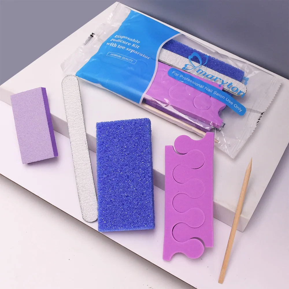 600 Sets/Carton Disposable Pedicure Sets 5Pcs Disposal Pedicura Kit With Cuticle Wood Stickfor Professional Nail Salon Tools