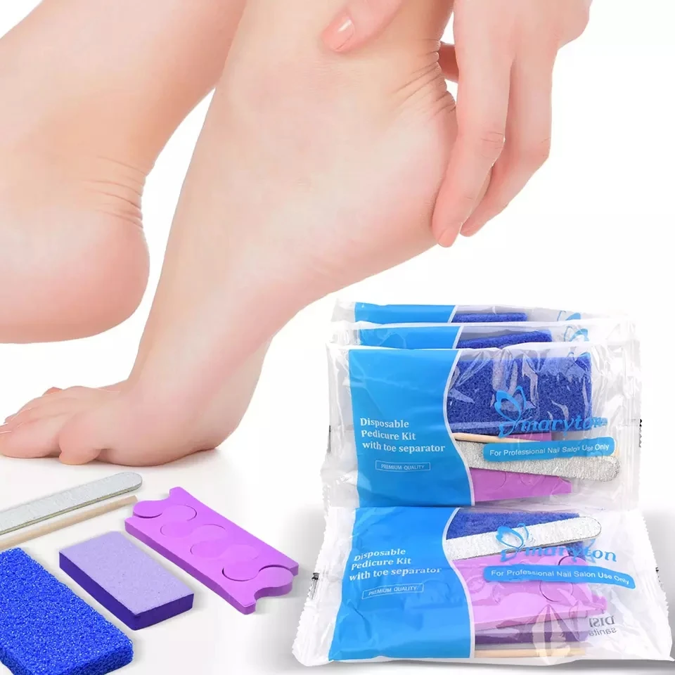 600 Sets/Carton Disposable Pedicure Sets 5Pcs Disposal Pedicura Kit With Cuticle Wood Stickfor Professional Nail Salon Tools