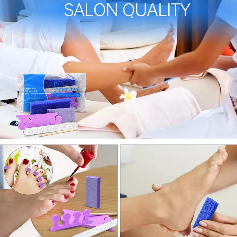 600 Sets/Carton Disposable Pedicure Sets 5Pcs Disposal Pedicura Kit With Cuticle Wood Stickfor Professional Nail Salon Tools