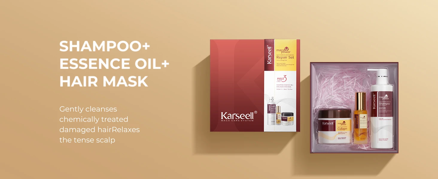 Karseell Collagen Hair Mask + Argan Oi + Hair Shampoo Essence Moisturizing Repair Set for Dry Damaged Hair Gift