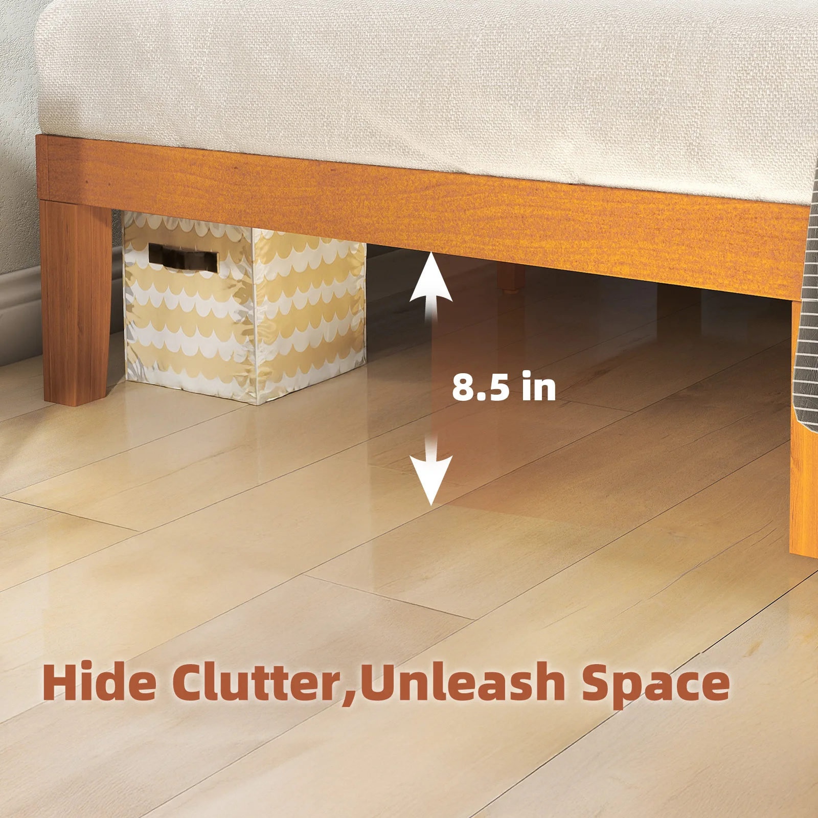 JHK Queen Solid Wood Bed Frame with Sturdy Wood Slat Support No Box Spring Needed Easy Assembly Eco-Friendly For Living Room