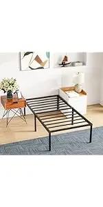 BestMassage Twin Metal Foldable Bed Frame Heavy Duty Steel Slats 6 Legs No Box Spring Easy Assembly Under-Bed Storage For Home