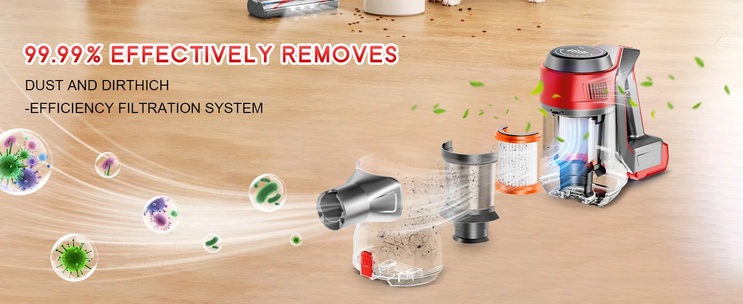 Honki Cordless Vacuum Cleaner 78KPA 45Mins 6*2200mAh Lightweight Stick Vacuum Cleaner for Home Hardwood Floor Carpet Pet Hair