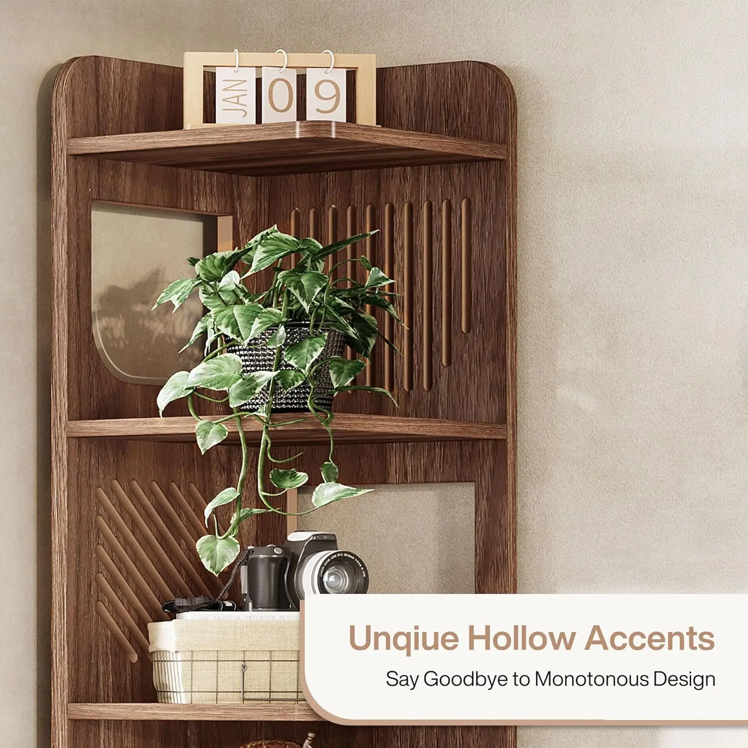 6-tier Corner Bookshelf, 71-inch Country-style Narrow Corner Bookshelf with Square Shelves,Corner Bookshelf, Customizable.