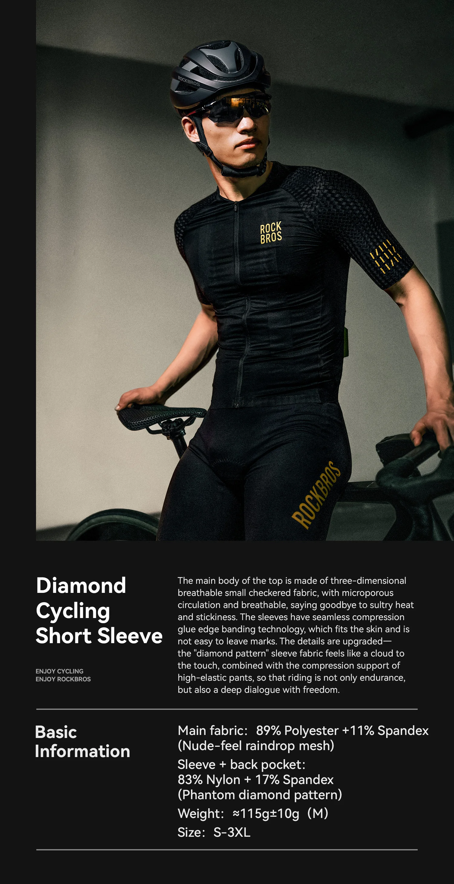 ROCKBROS Summer Cycling Short Sleeve Jersey Lightweight Quick Dry Breathable Sunscreen Jersey High Elastic Men Cycling Clothing