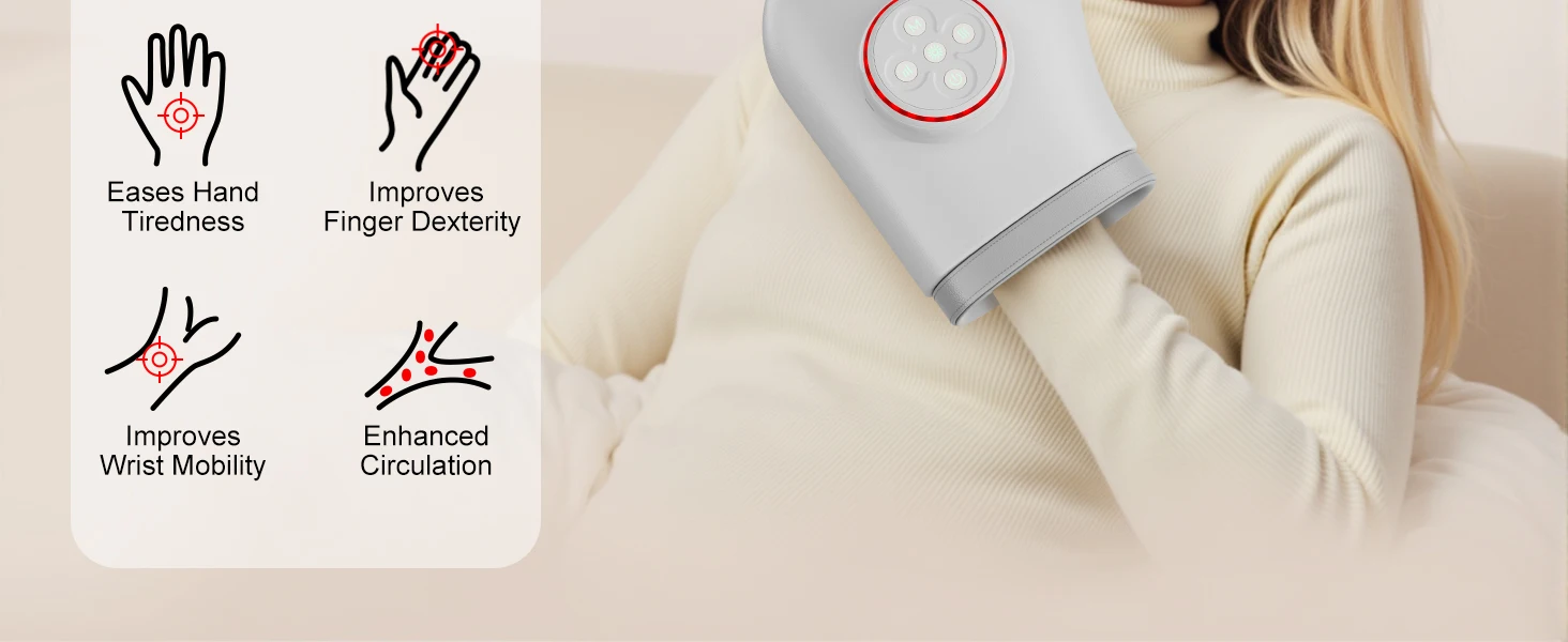 Portable Hand Massager with 1800mAh Battery 6 Massage Modes 5 Strength Levels Heating 3 Modes Vibration 2 Modes