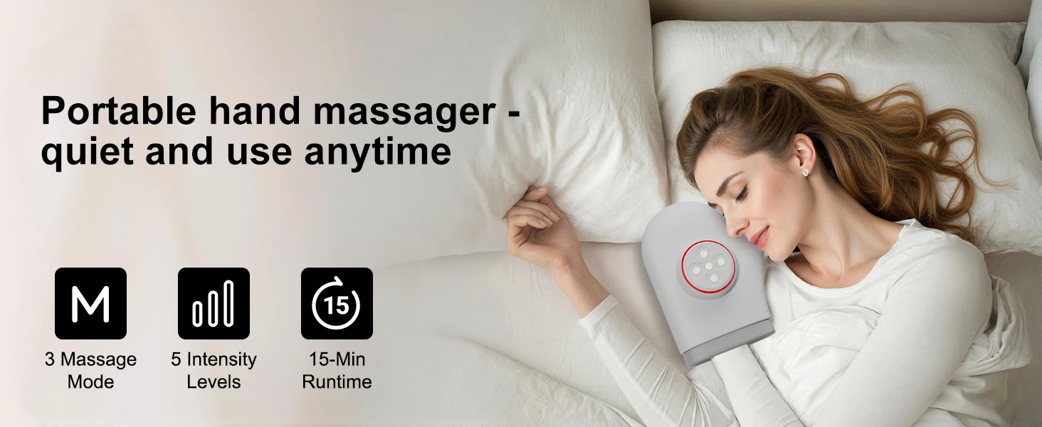 Portable Hand Massager with 1800mAh Battery 6 Massage Modes 5 Strength Levels Heating 3 Modes Vibration 2 Modes