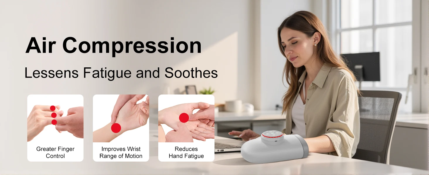 Portable Hand Massager with 1800mAh Battery 6 Massage Modes 5 Strength Levels Heating 3 Modes Vibration 2 Modes