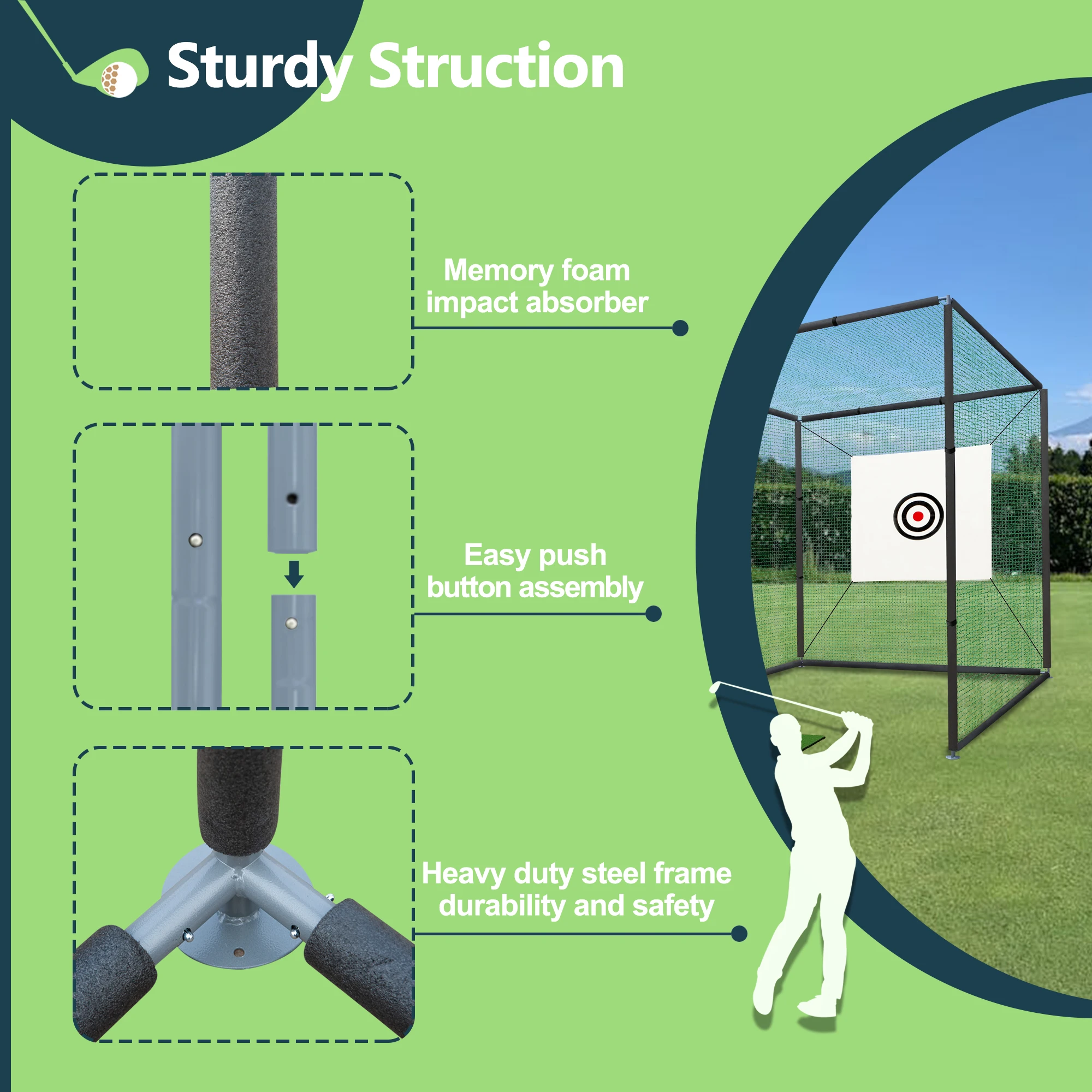 10×10ft Golf Driving Cage with Metal Frame,Triple-Turf Mat and Target Cloth,Driving Chipping Training Swing with Targets Outdoor