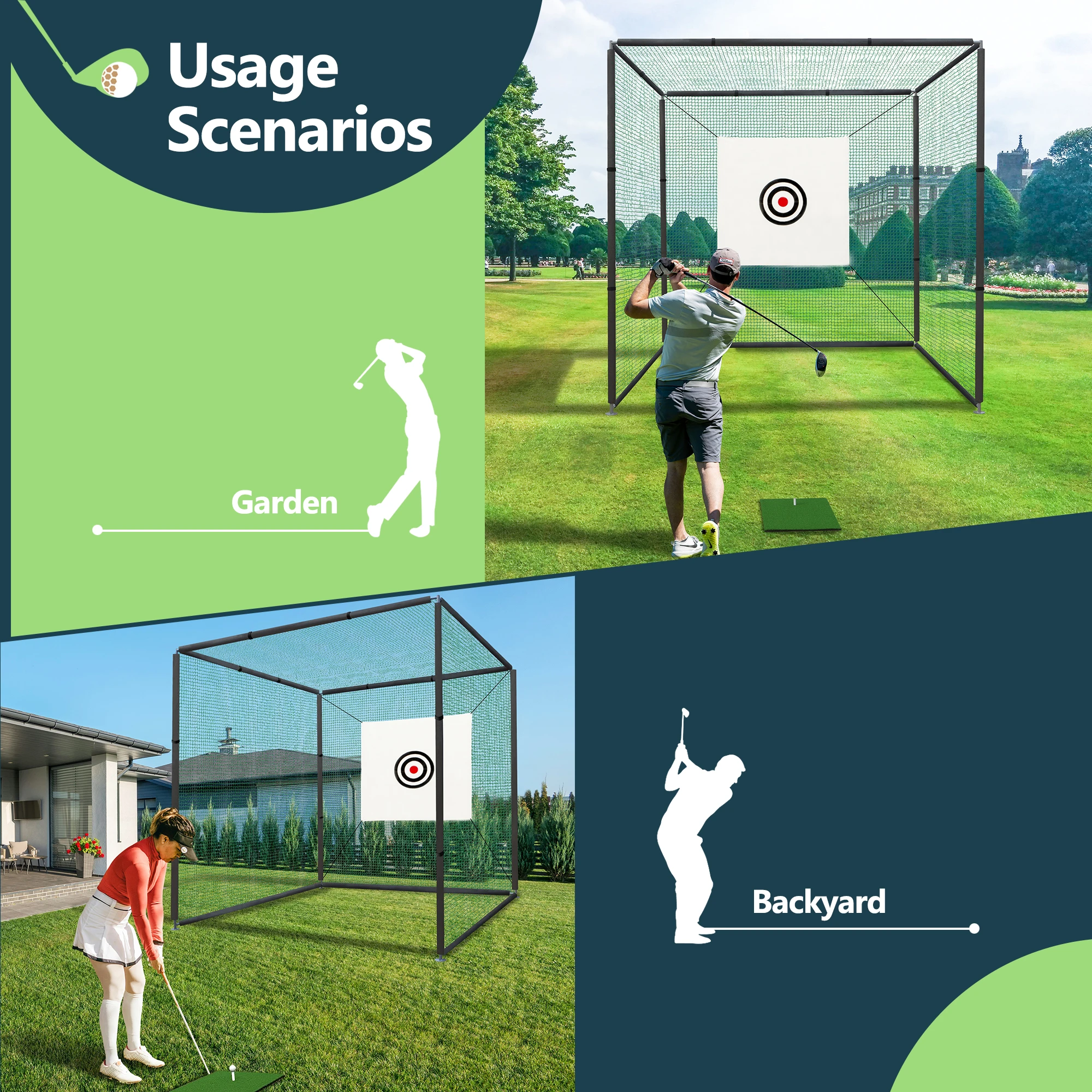 10×10ft Golf Driving Cage with Metal Frame,Triple-Turf Mat and Target Cloth,Driving Chipping Training Swing with Targets Outdoor
