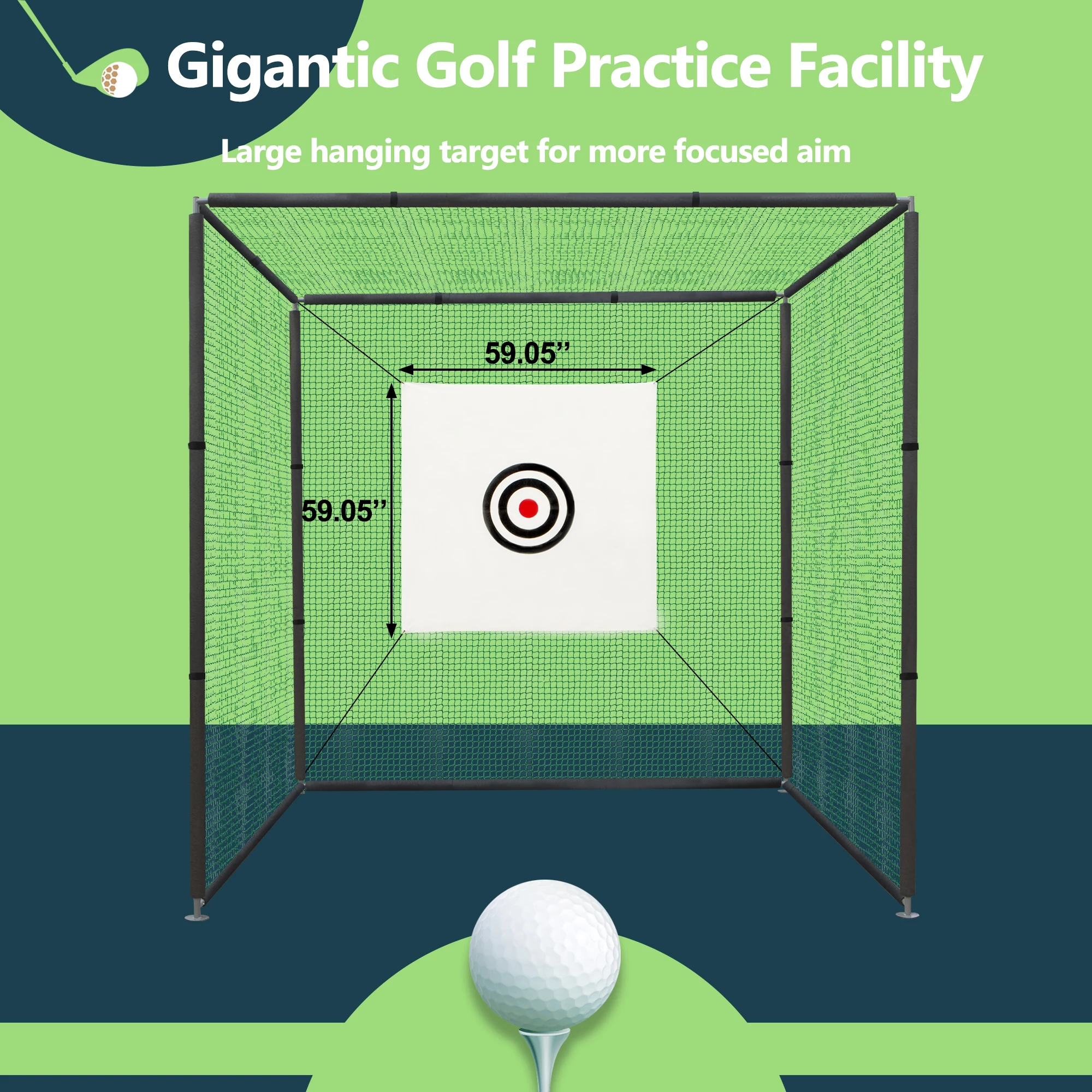 10×10ft Golf Driving Cage with Metal Frame,Triple-Turf Mat and Target Cloth,Driving Chipping Training Swing with Targets Outdoor