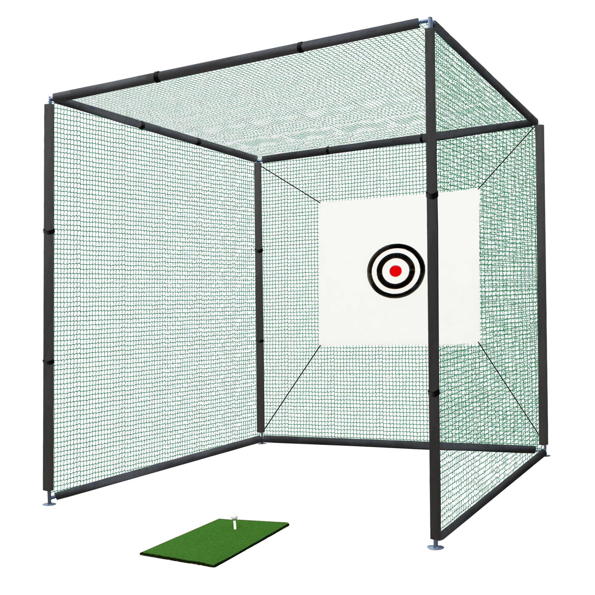 10×10ft Golf Driving Cage with Metal Frame,Triple-Turf Mat and Target Cloth,Driving Chipping Training Swing with Targets Outdoor