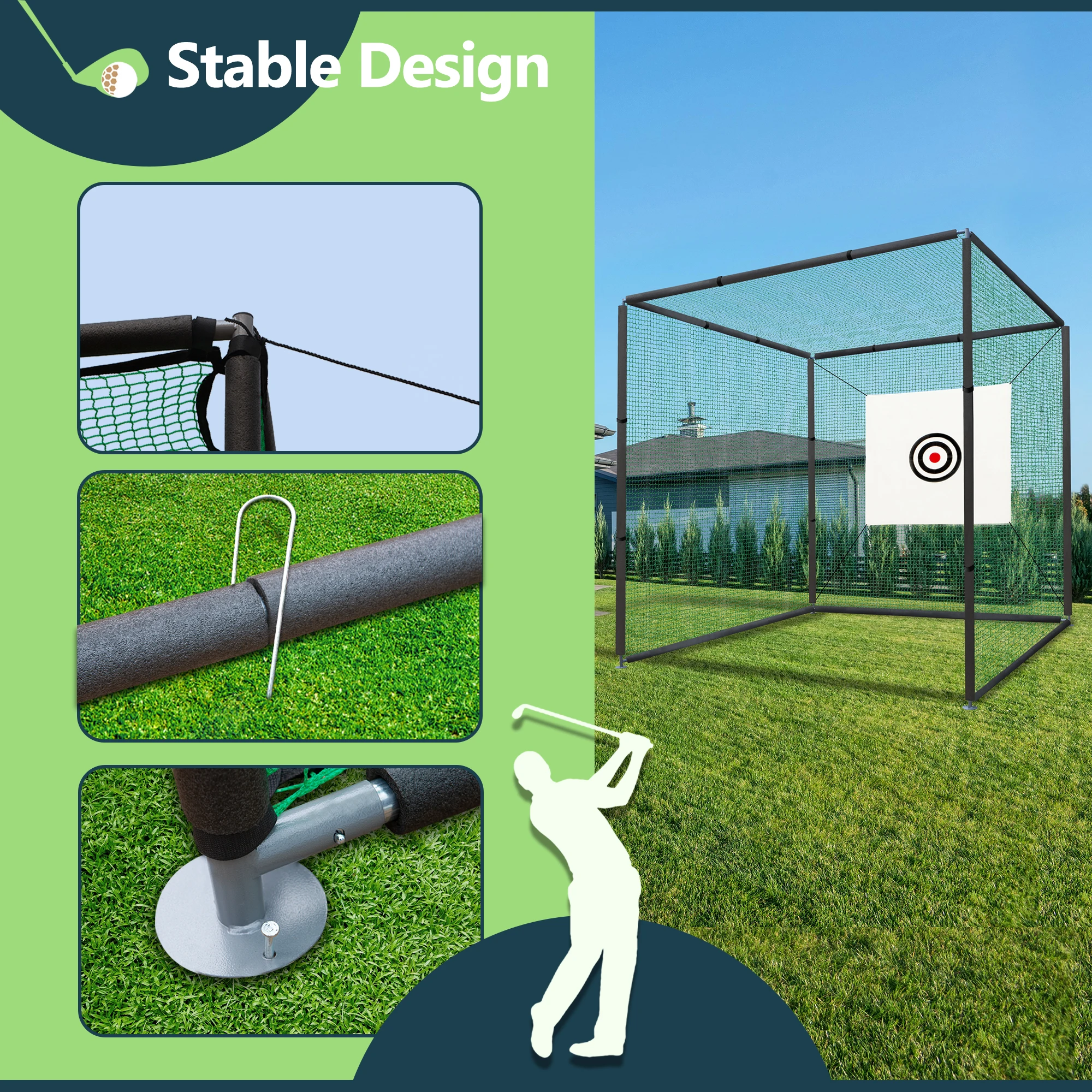 10×10ft Golf Driving Cage with Metal Frame,Triple-Turf Mat and Target Cloth,Driving Chipping Training Swing with Targets Outdoor