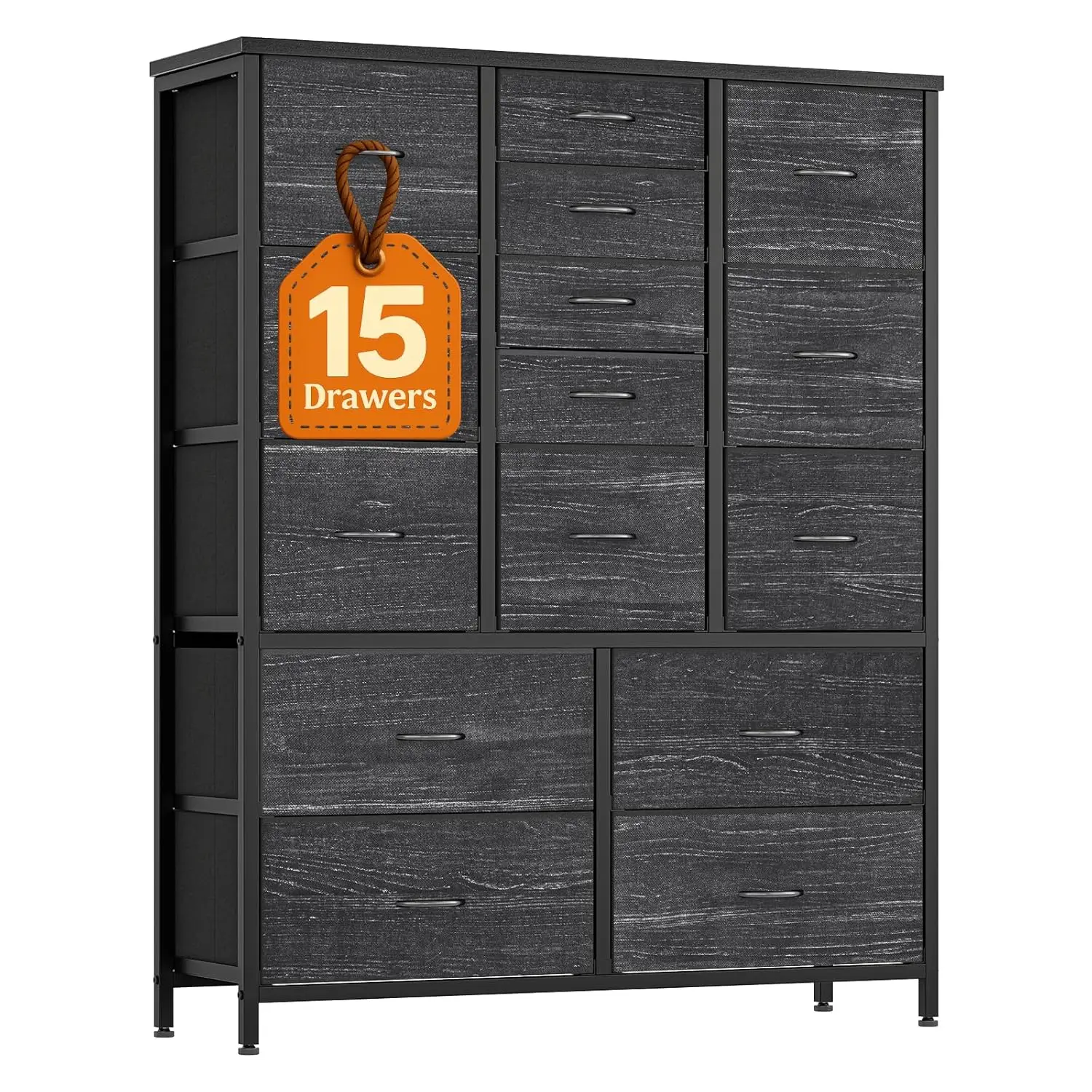15 Drawer Dresser, 48 Inch Fabric Tall Dresser for Bedroom Closet with Wood Grain Print Top & Sturdy Metal Frame, Customized