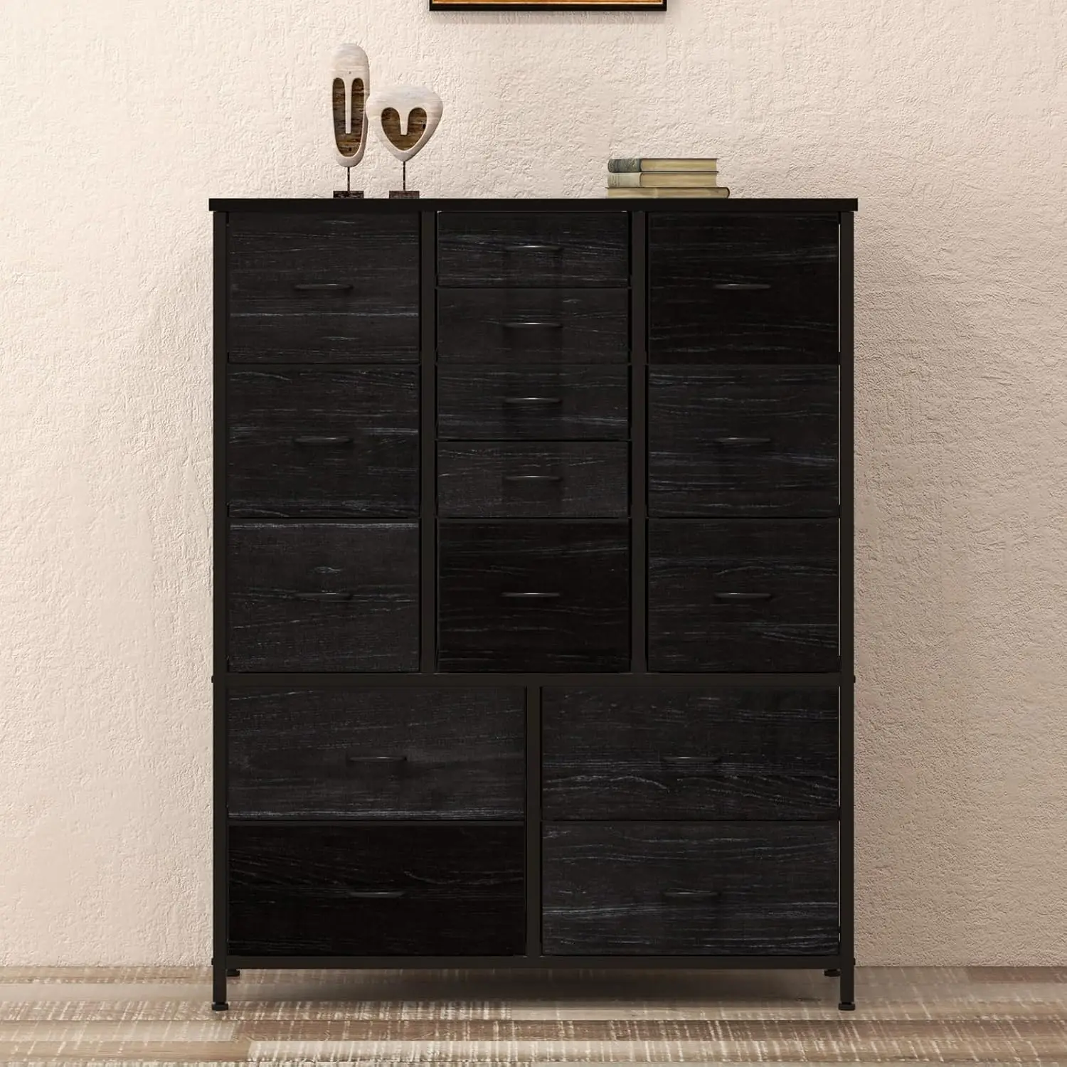 15 Drawer Dresser, 48 Inch Fabric Tall Dresser for Bedroom Closet with Wood Grain Print Top & Sturdy Metal Frame, Customized