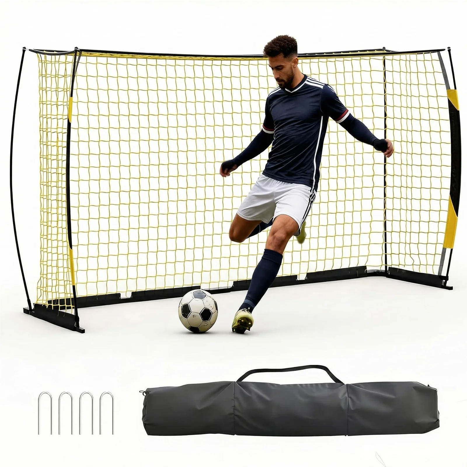 12x6ft Portable Soccer Goal Heavy Duty Metal Frame Foldable Backyard Soccer Net Fiberglass Support Training Equipment With Bag