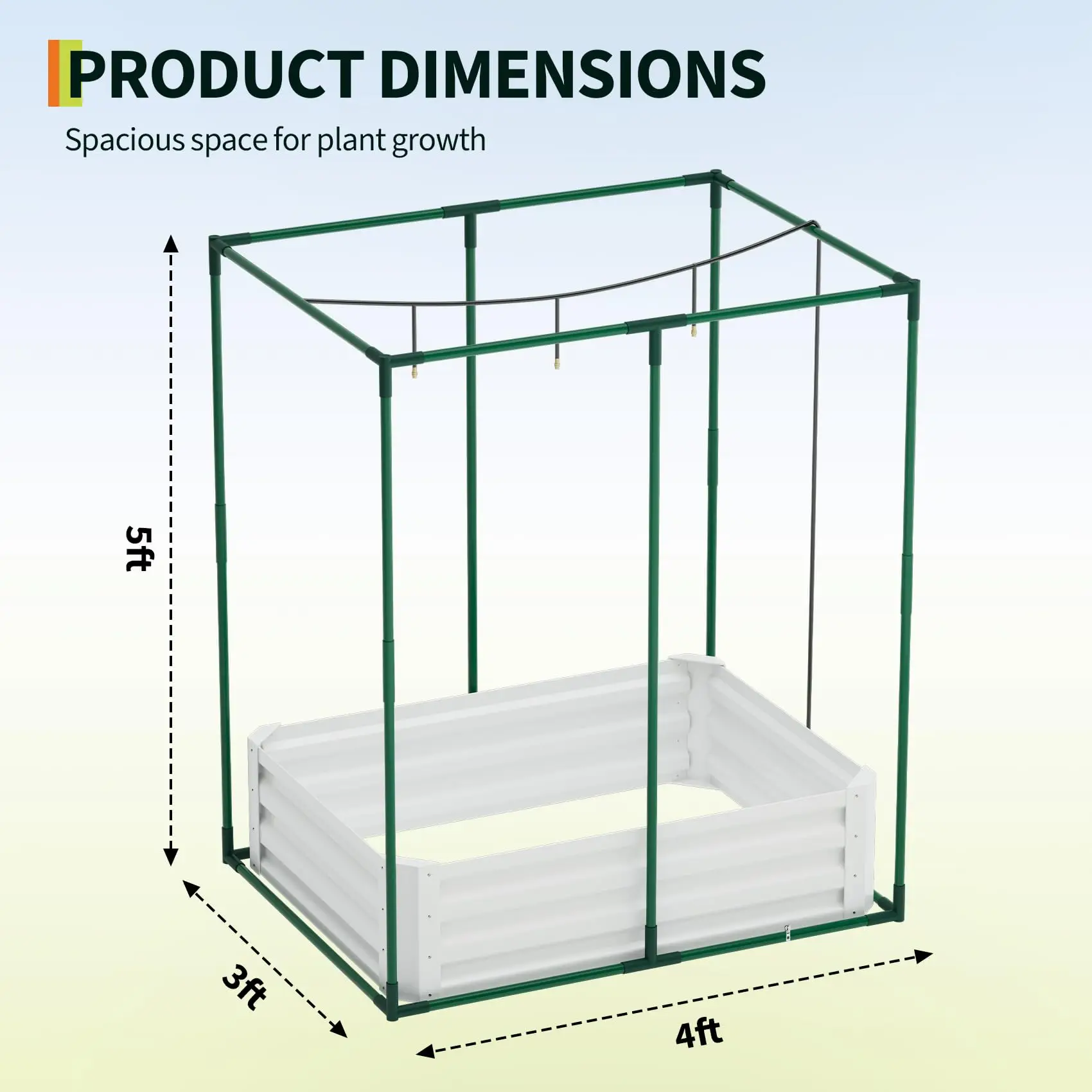 3-in-1 Raised Garden Bed 48"x36"x12" Galvanized Metal Planter Box Drip Irrigation Insect Net Shade Cloth Outdoor Vegetables