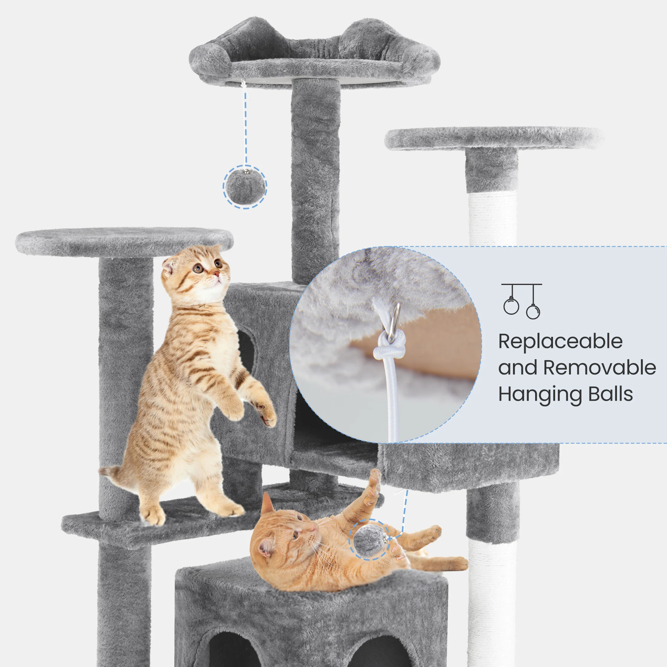 MCQ 54IN Indoor Cat Tree Tower Multi-Level with Sisal Scratching Post Round Platform Condo with Climbing Ladder Toys For Home