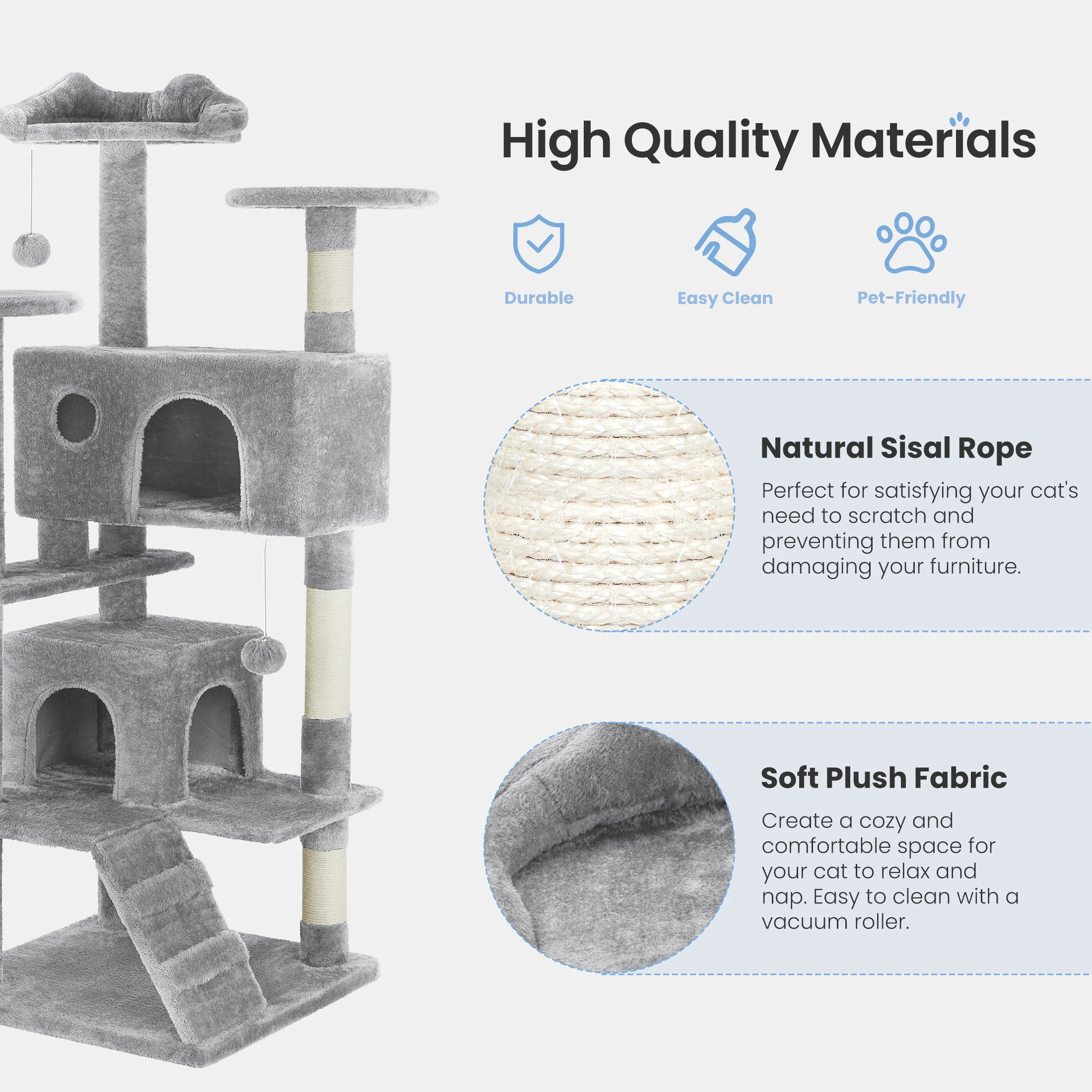 MCQ 54IN Indoor Cat Tree Tower Multi-Level with Sisal Scratching Post Round Platform Condo with Climbing Ladder Toys For Home