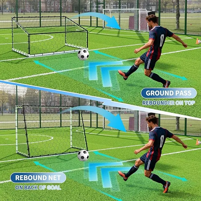 Soccer Goal Rebounder Trainer 3-in-1 Net,Large Ultra-Responsive Rebound Net with Ground Stakes for Football Soccer Practice