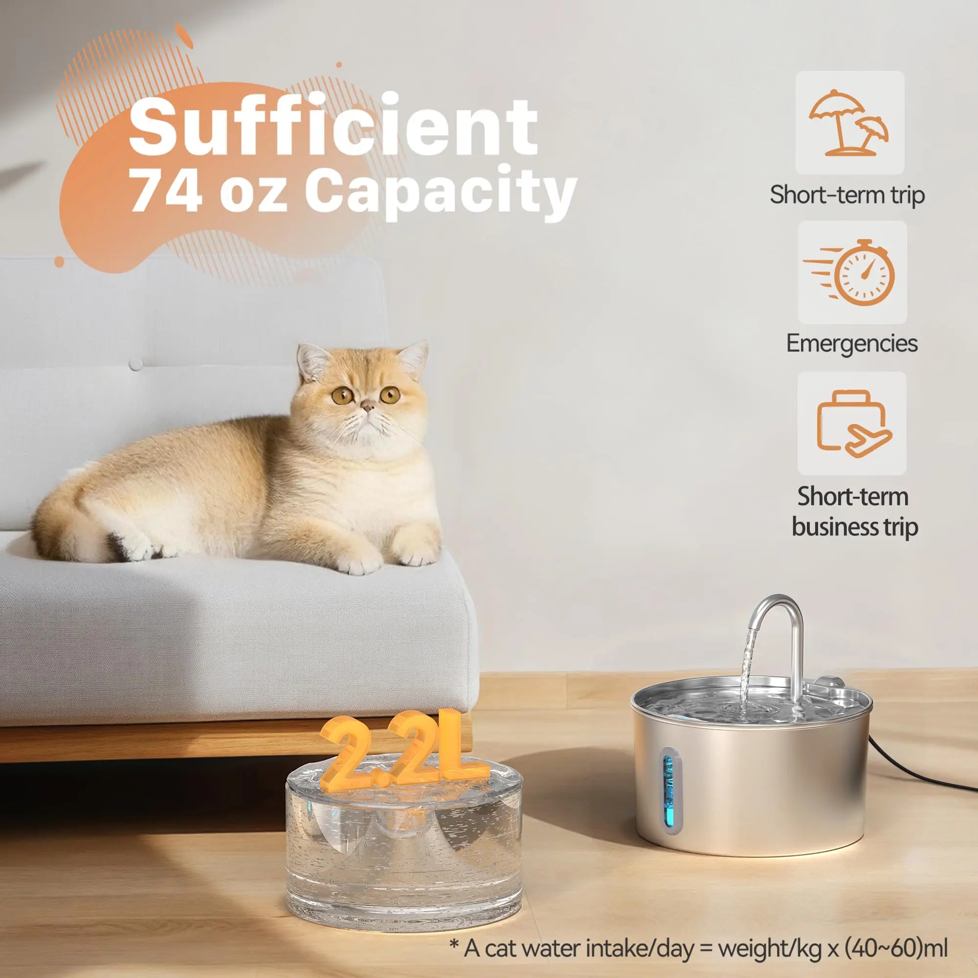 2.2L Cat Drinking Fountain Automatic Stainless Steel Pet Dogs Water Dispenser Ultra-quiet Pump Water Foutain For Multiple Pets