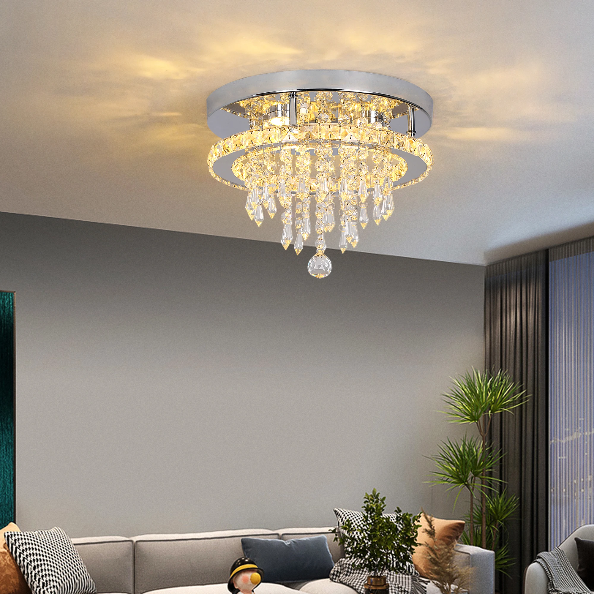 GreeLustr Modern K9 Crystal Chandelier Led For Dining Room Stainless Steel Ceiling Lamp Light Fixture Kitchen Lustres Luminaire
