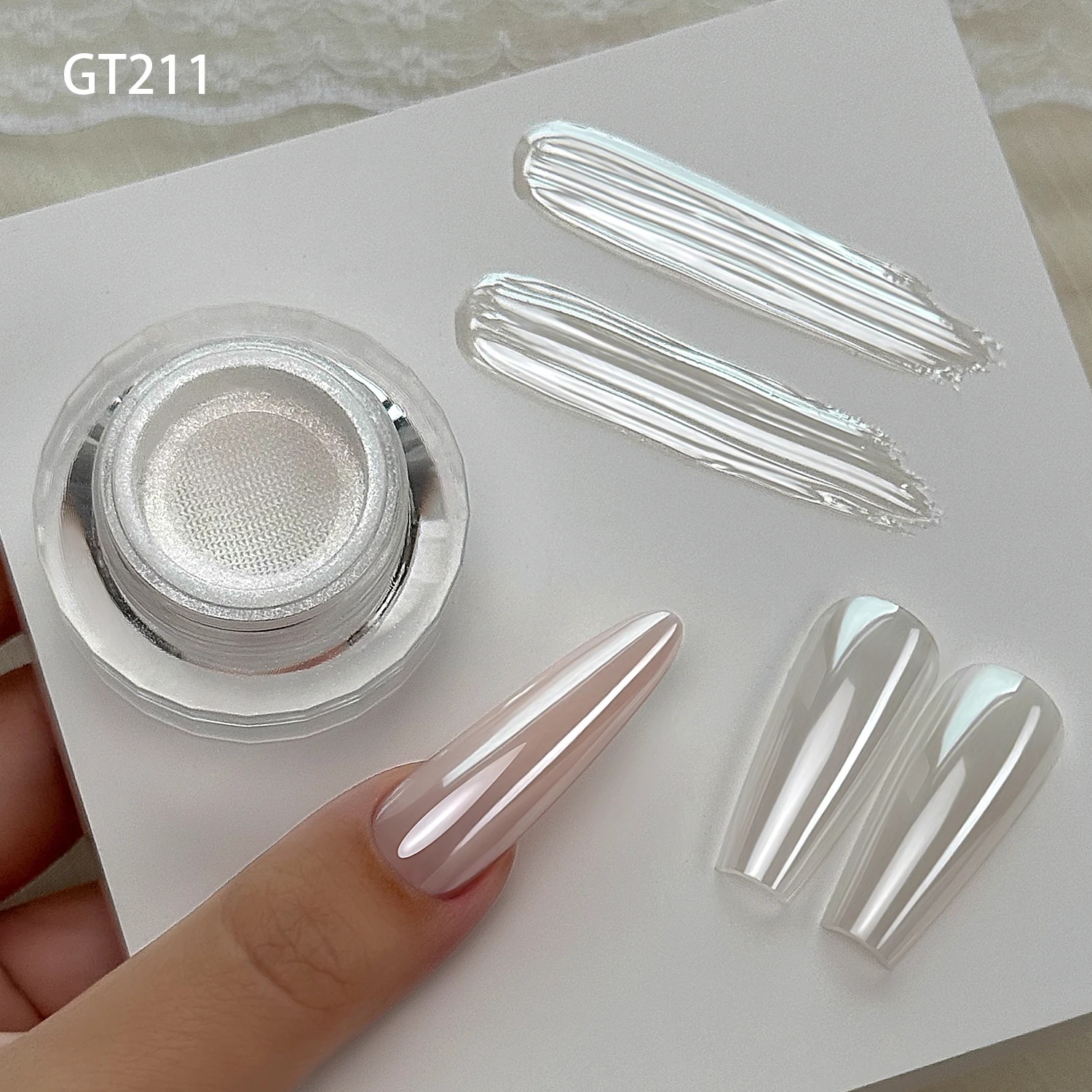 YOKEFELLOW GleamTap Cushion Aurora Chrome Nail Powder 6 Color Mermaid Aurora Effect Nail Art Glitter Decoration for Home DIY Salon Manicure GT117-GT122