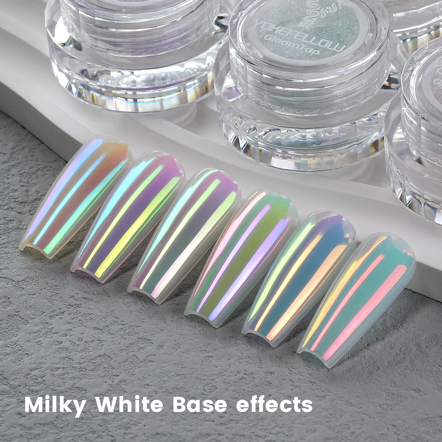 YOKEFELLOW GleamTap Cushion Aurora Chrome Nail Powder 6 Color Mermaid Aurora Effect Nail Art Glitter Decoration for Home DIY Salon Manicure GT117-GT122