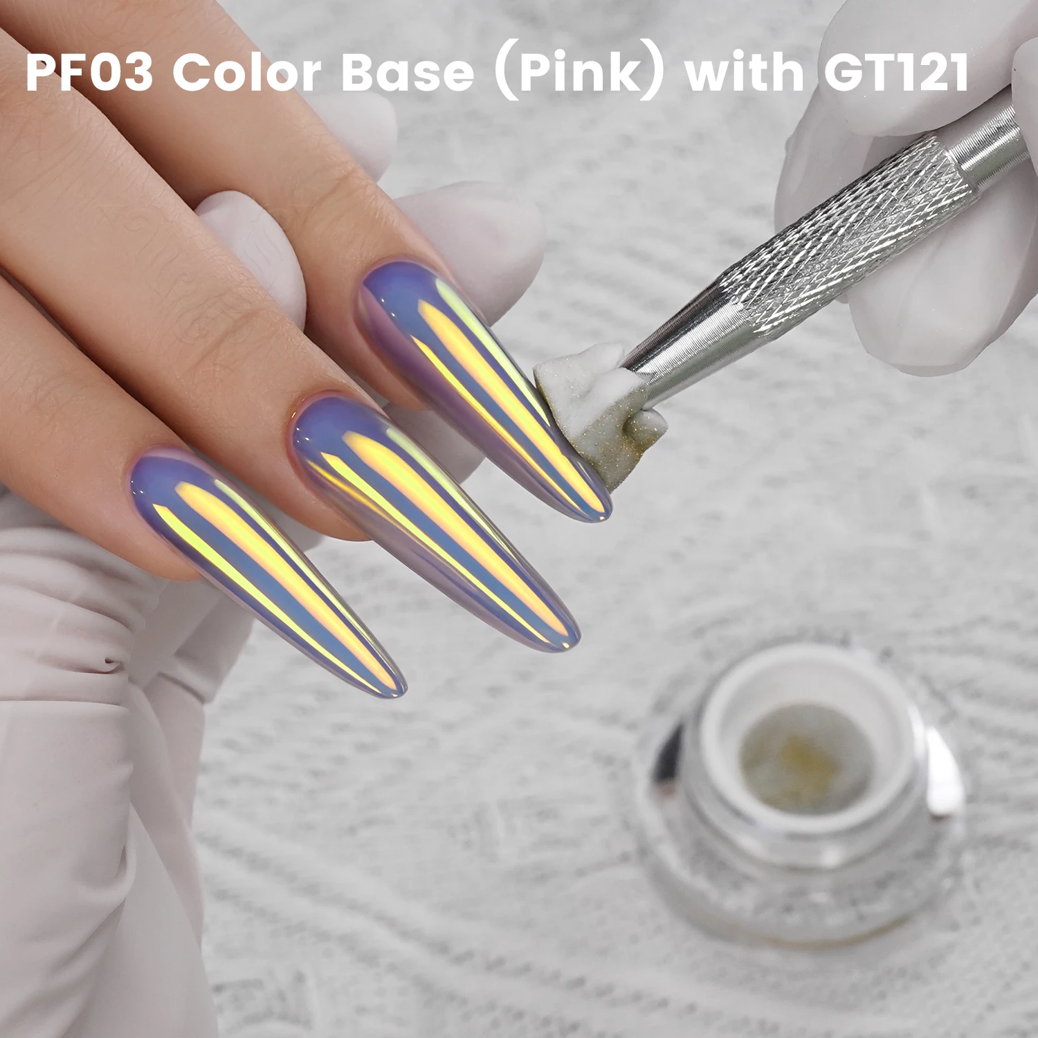 YOKEFELLOW GleamTap Cushion Aurora Chrome Nail Powder 6 Color Mermaid Aurora Effect Nail Art Glitter Decoration for Home DIY Salon Manicure GT117-GT122