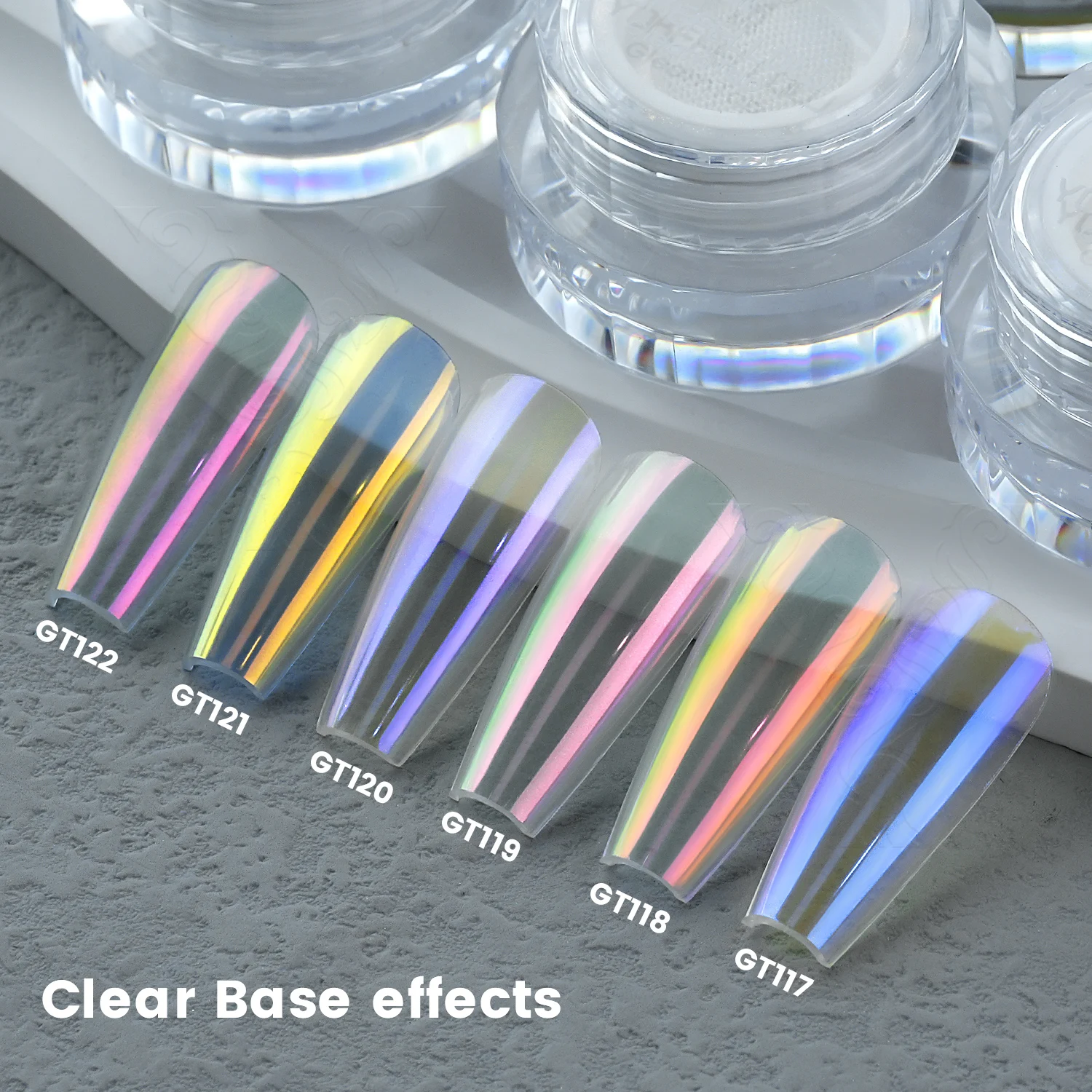 YOKEFELLOW GleamTap Cushion Aurora Chrome Nail Powder 6 Color Mermaid Aurora Effect Nail Art Glitter Decoration for Home DIY Salon Manicure GT117-GT122