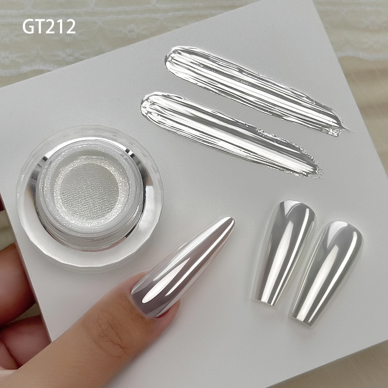 YOKEFELLOW GleamTap Cushion Aurora Chrome Nail Powder 6 Color Mermaid Aurora Effect Nail Art Glitter Decoration for Home DIY Salon Manicure GT117-GT122