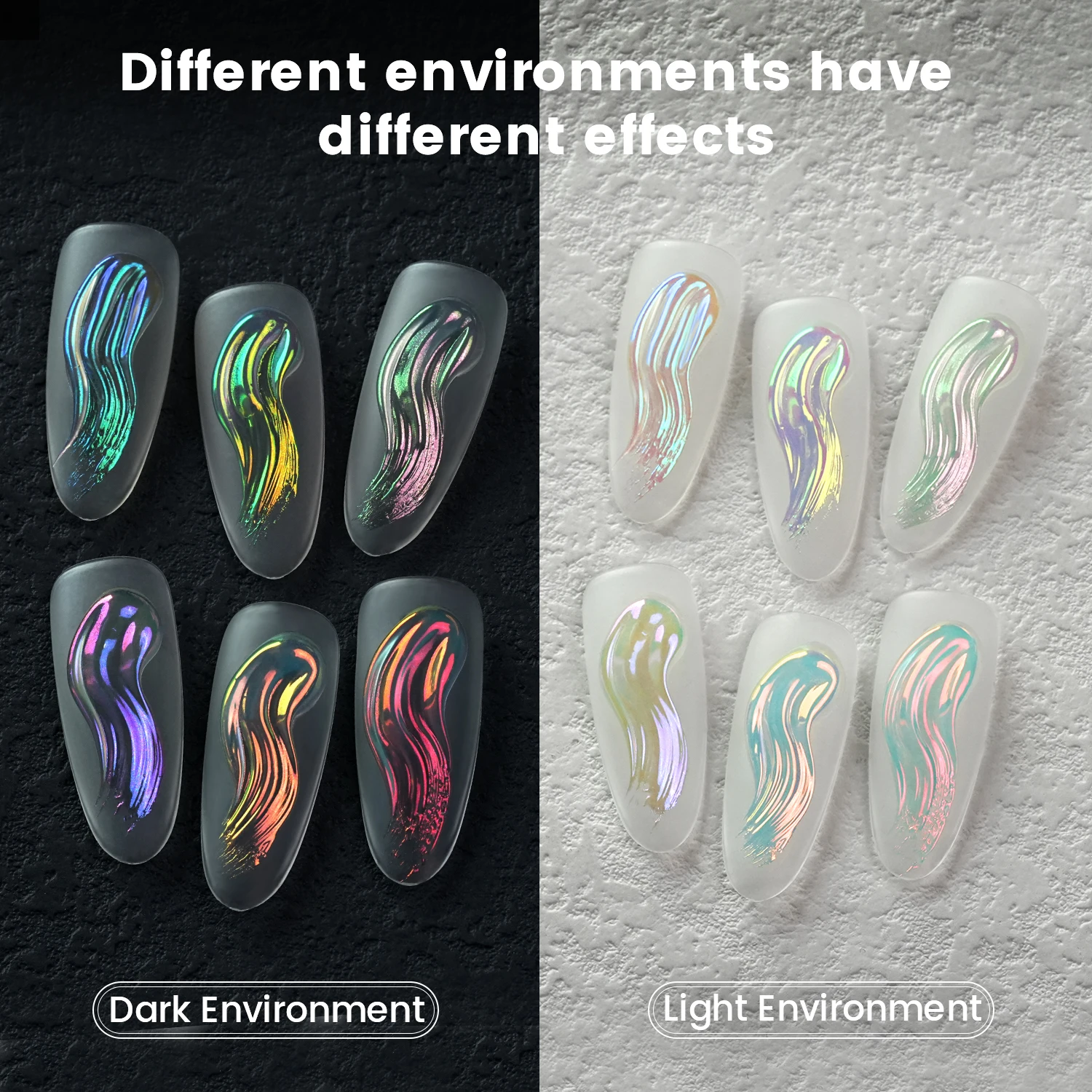 YOKEFELLOW GleamTap Cushion Aurora Chrome Nail Powder 6 Color Mermaid Aurora Effect Nail Art Glitter Decoration for Home DIY Salon Manicure GT117-GT122