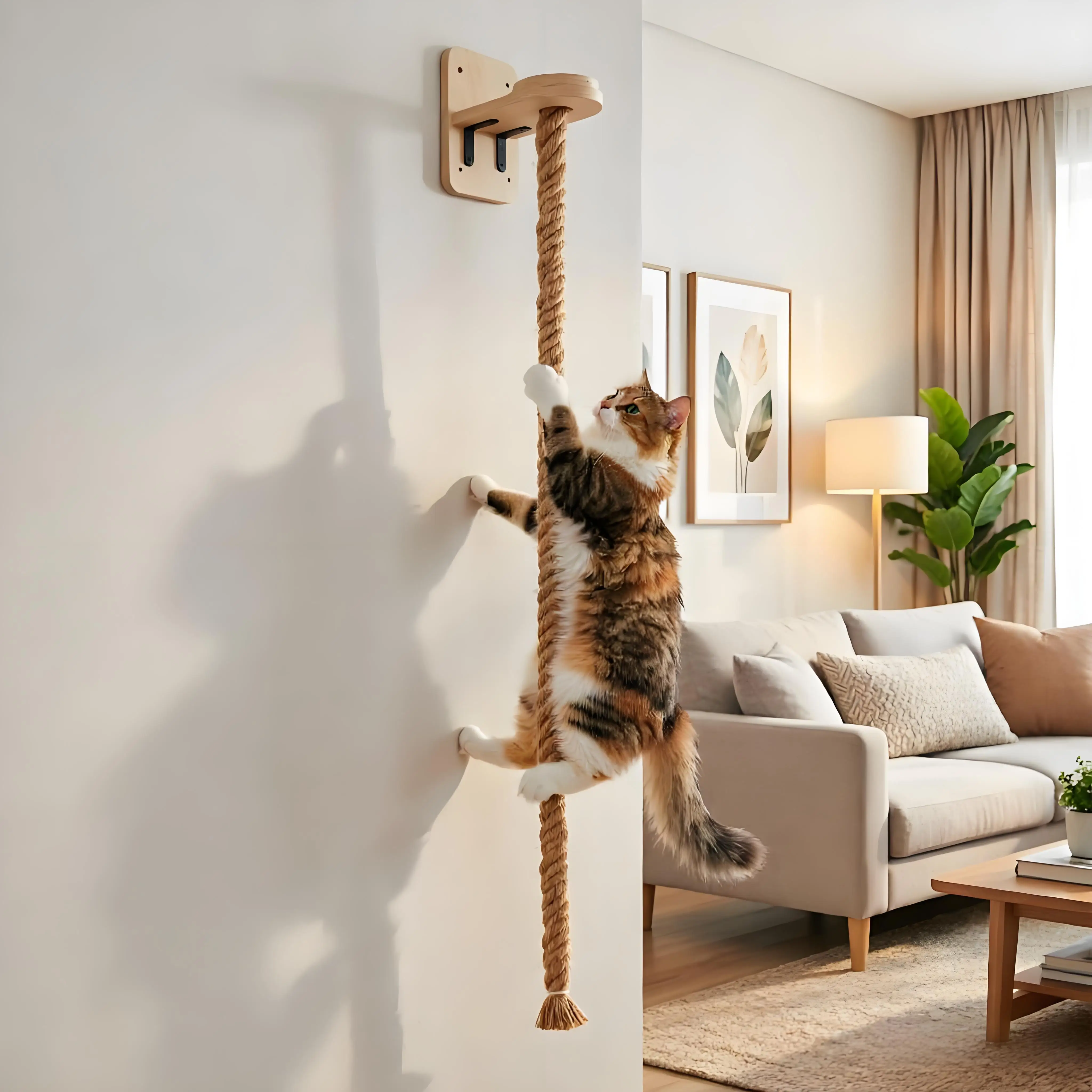 Cat Climbing Shelf and Rope Tree Wall Mounted Scratching Post Sisal Rope Lounging Interactive Play Toys Gym for Indoor Cats