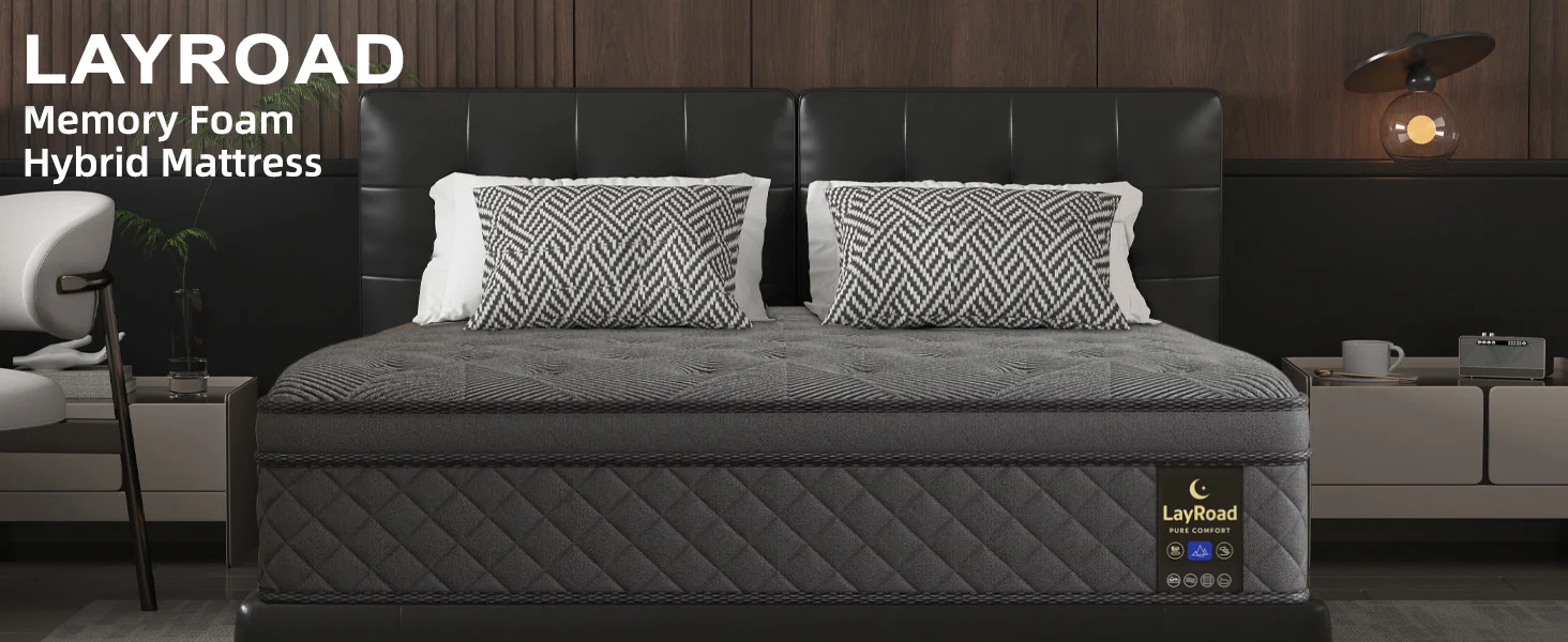 12inch Memory Foam Hybrid Mattress With Pocket Springs, Twin, Full, Queen, King, Sizes In A Box, Medium Firm, Mattresses For Support Comfort, Fiberglass-Free Suitable For Home BedroomsAnd Hotels
