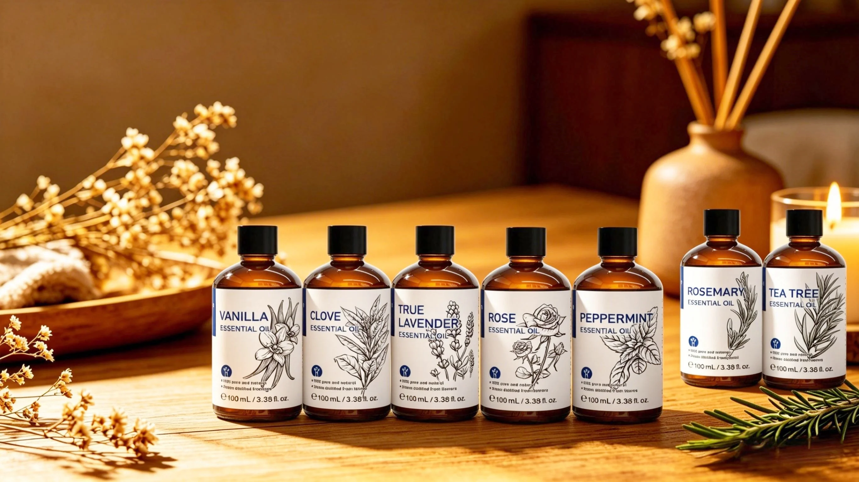HIQILI 100ML Natural Essential Oil, Frankincense/Lemon/Rosemary/Tea Tree/Lavender/Wintergreen/Ylang, Humidifiers, DIY Candles