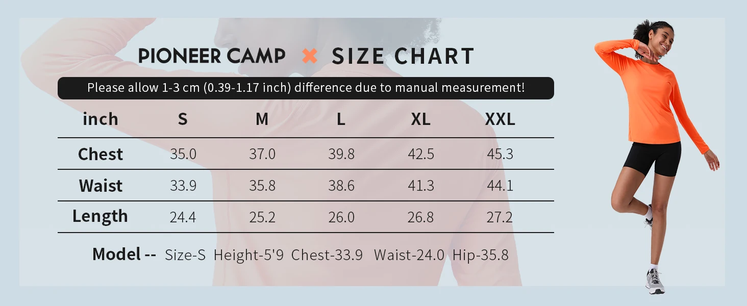 Pioneer Camp Hiking Long Sleeve T-shirt Rash Guard for Women Sun Shirts UPF 50+ SPF UV Protection Workout Tops Running Quick Dry