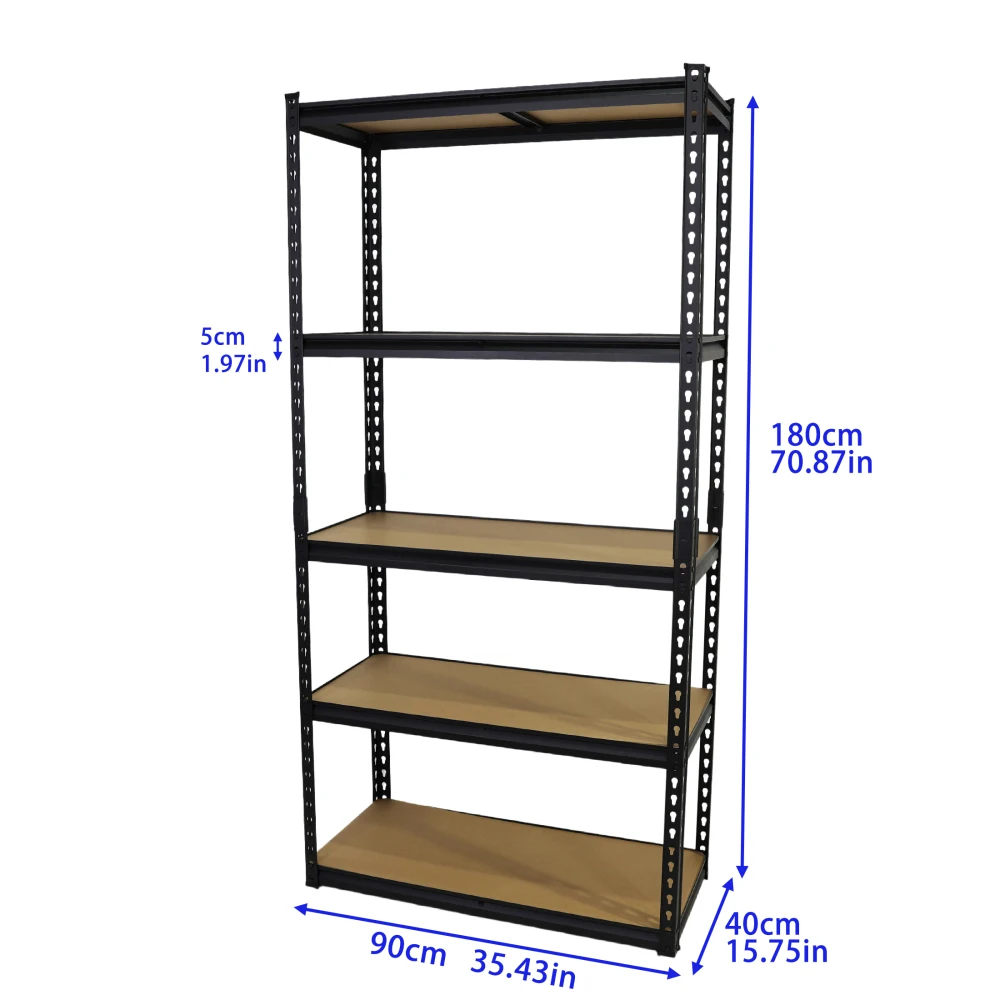 5-Tier Black Metal Storage Shelf 2000LBS Heavy Duty Garage Reptile Cage Organizer 35.5W×15.8D×71H Home Office Use