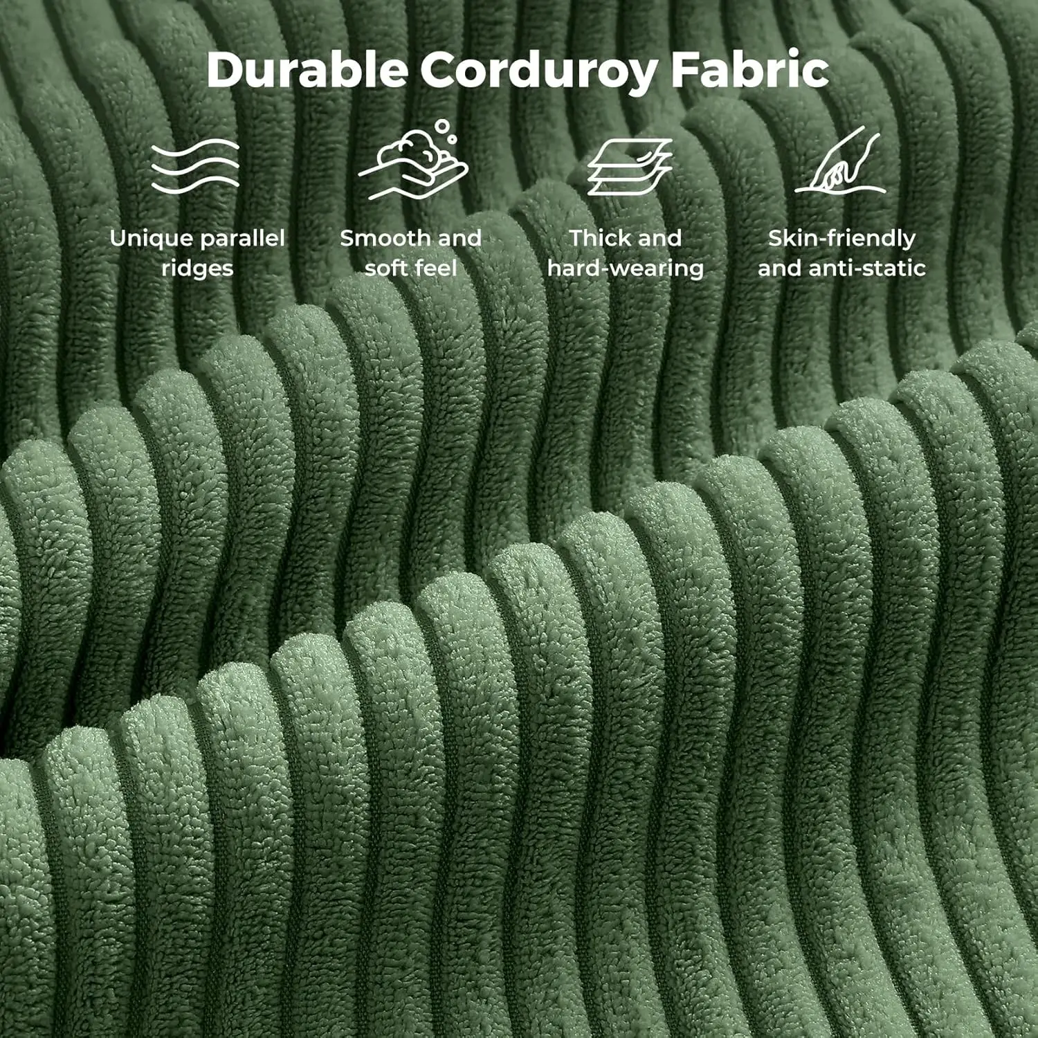 97" L-Shape Modular Sofa, 3-Seat Corduroy Couch with Movable Ottoman, Sectional Sofa for Living Room, Green, Customized