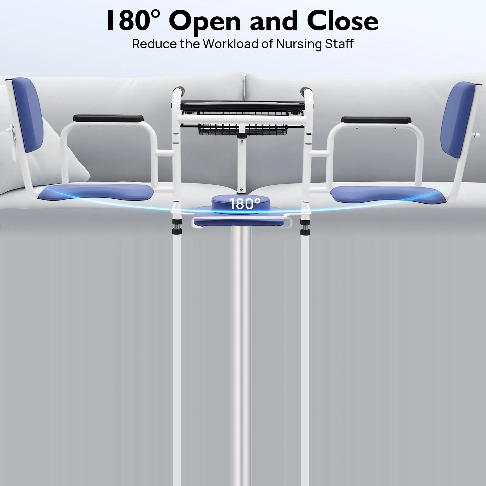Hydraulic Patient Lift Transfer Chair, 330lbs Height Adjustable Transport Wheelchair Shower Chair 180° Split Seat Patient Lifter