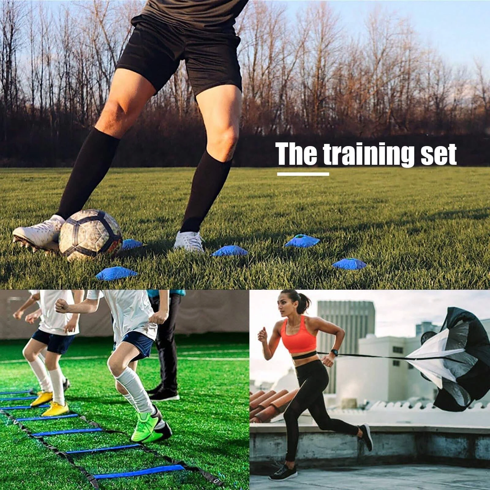 Speed Agility Training Set,Includes 12 Rung 20ft Adjustable Agility Ladder,12 Sports Cones,4 Steel Stakes,1 Resistance Parachute