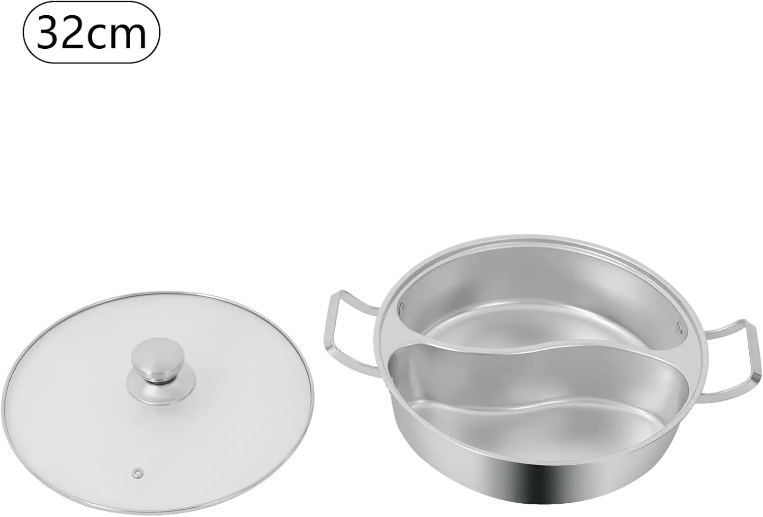 Double-flavor Hot Pot, 5L Stainless Steel Hot Pot with Divider and Clear Lid Divided Stockpot for Gas Hob Induction Hob Electric Ceramic Hob Electric Heater (12.6 * 3.5 inch)